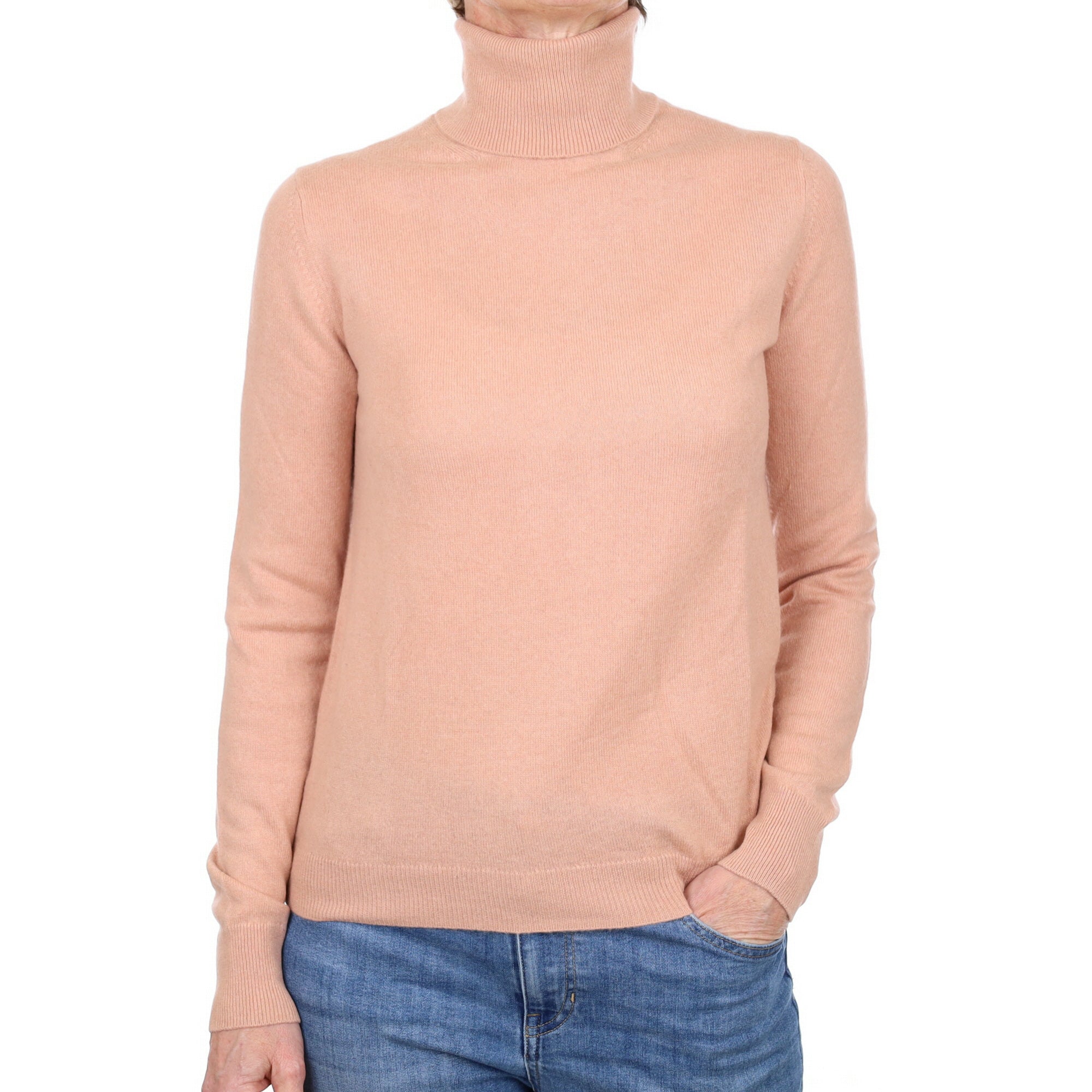 Nude Pink Cashmere Polo Neck Jumper Small