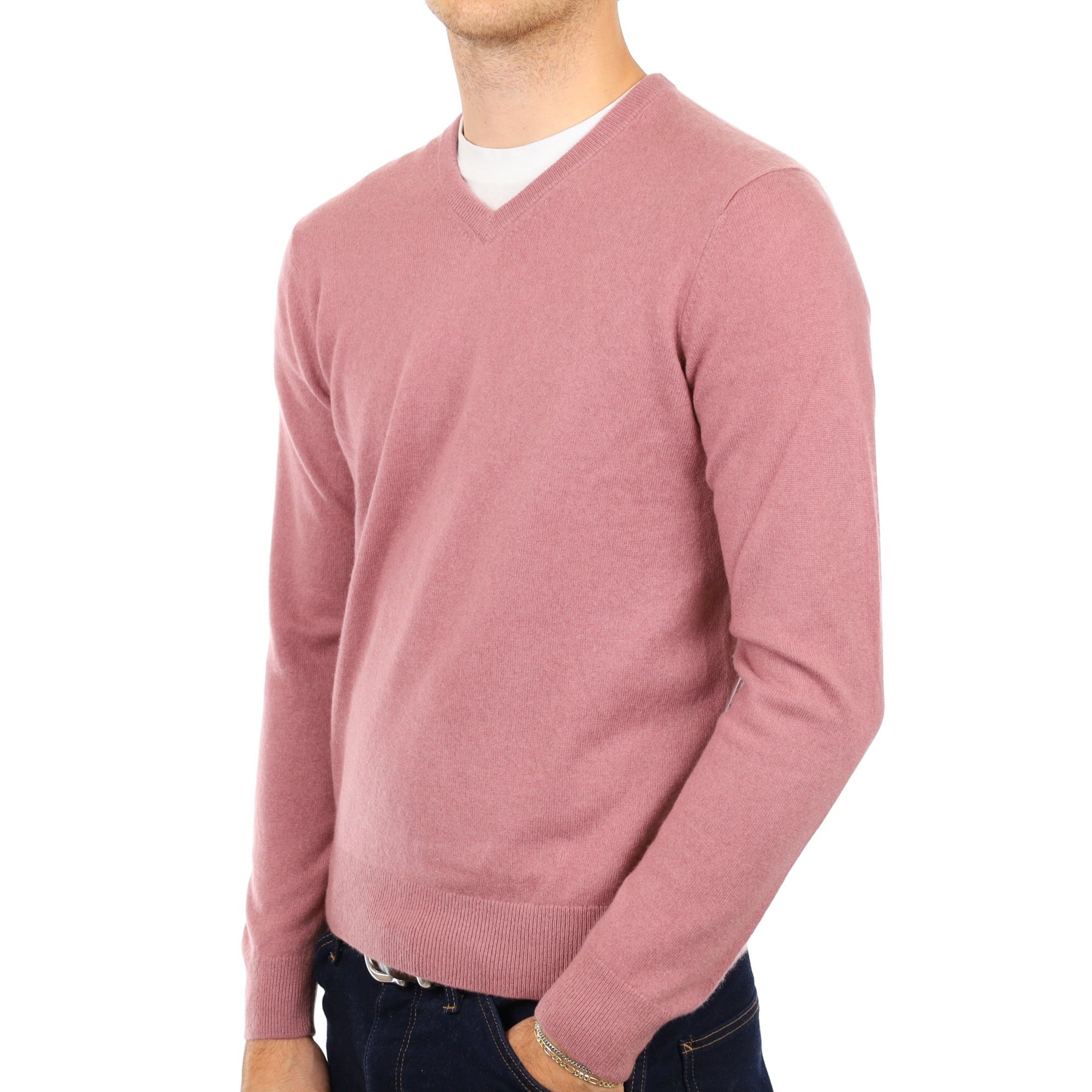 Men's Faded Heather Pink Cashmere Crew Neck Jumper Medium