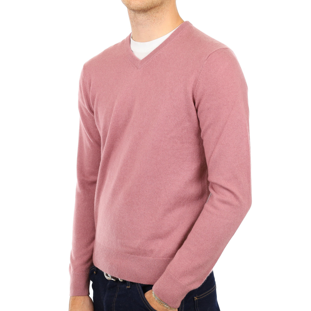 Men's Faded Heather Pink Cashmere Crew Neck Jumper Medium