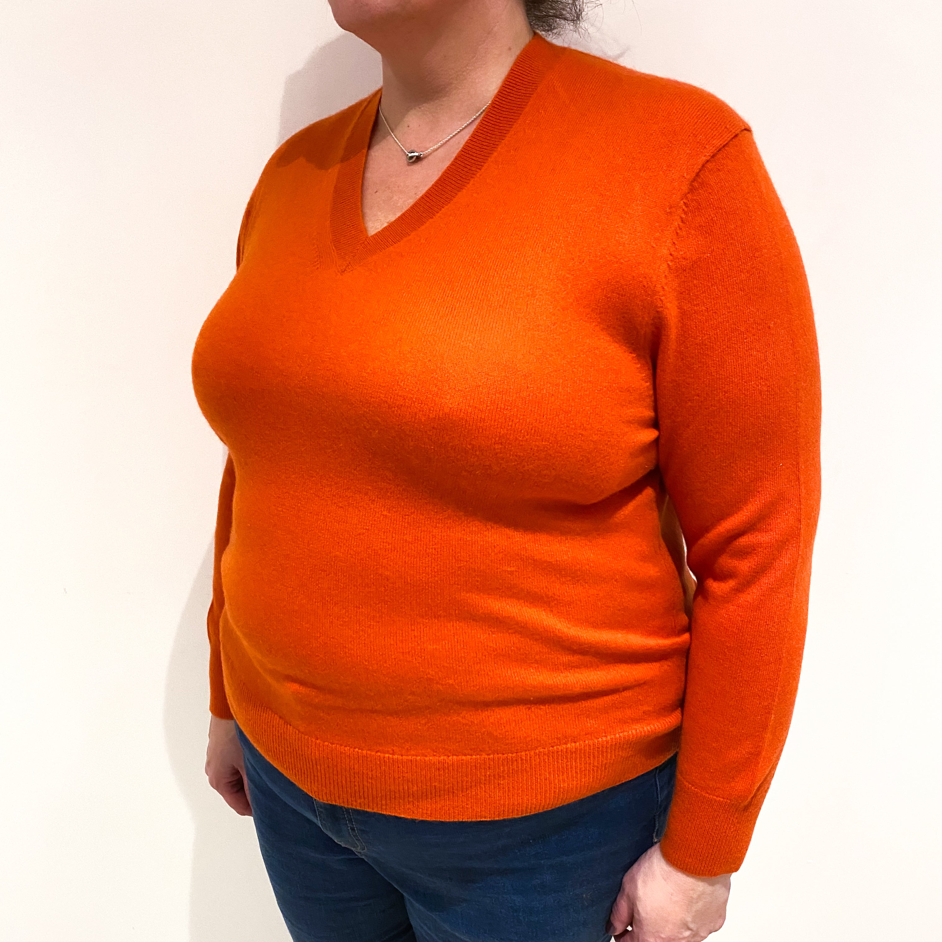 Crab Orange Cashmere V Neck Jumper Extra Large