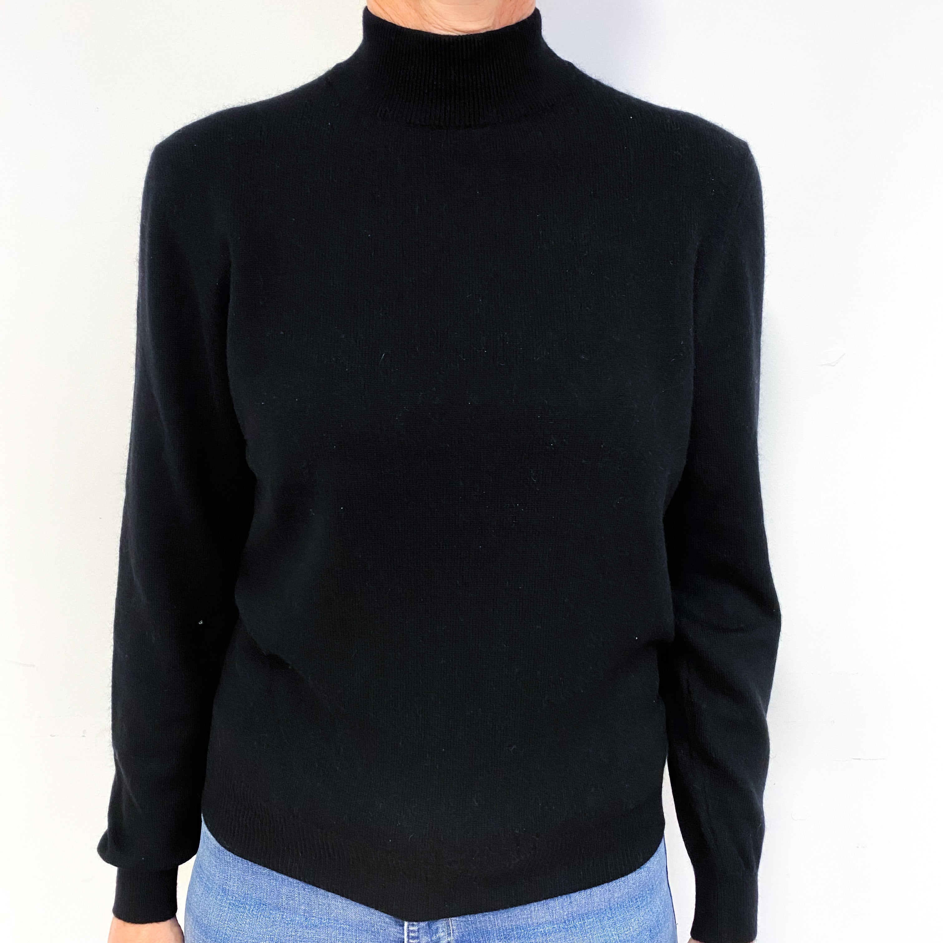 Black Cashmere Polo Neck Jumper Medium