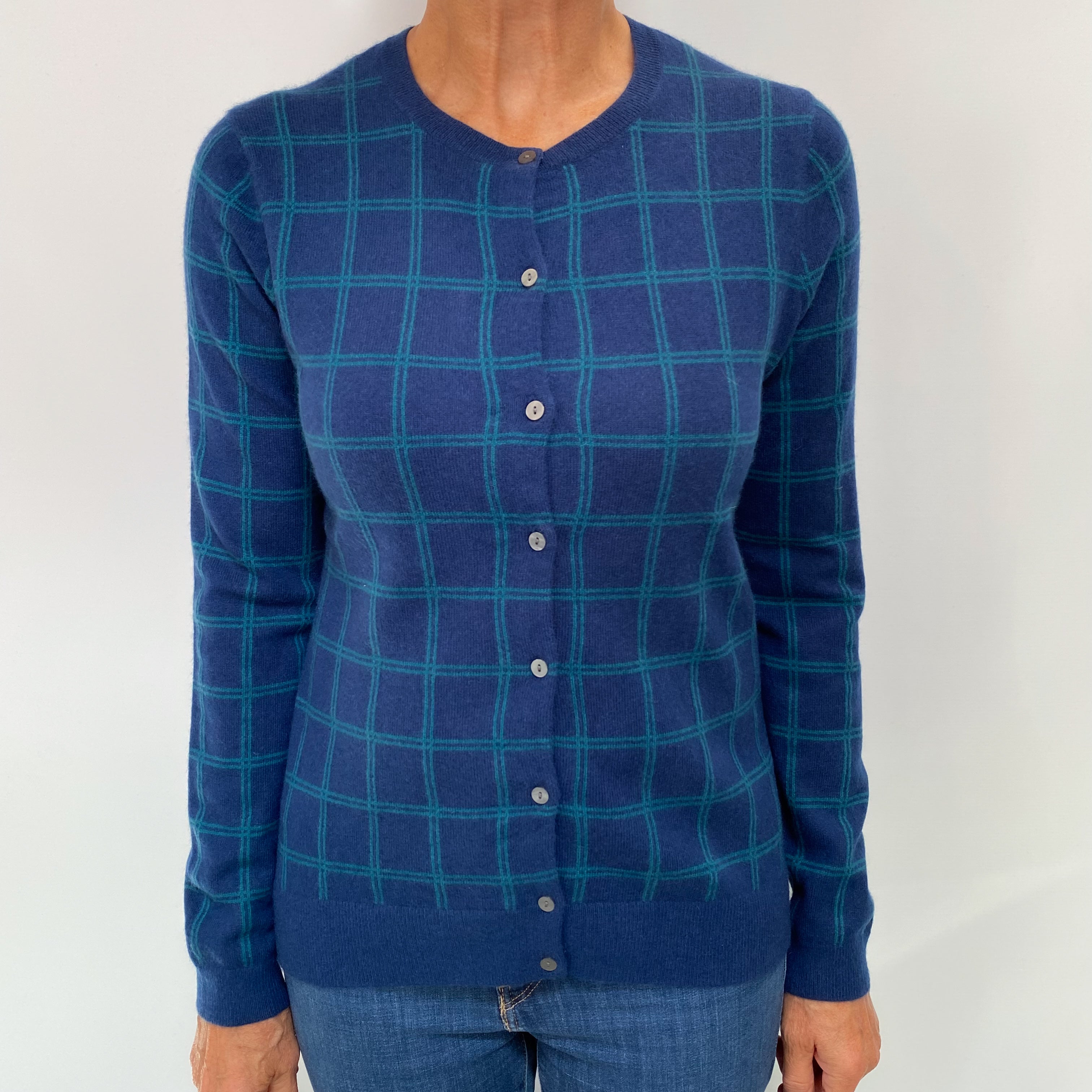 French Navy Cashmere Crew Neck Cardigan Medium