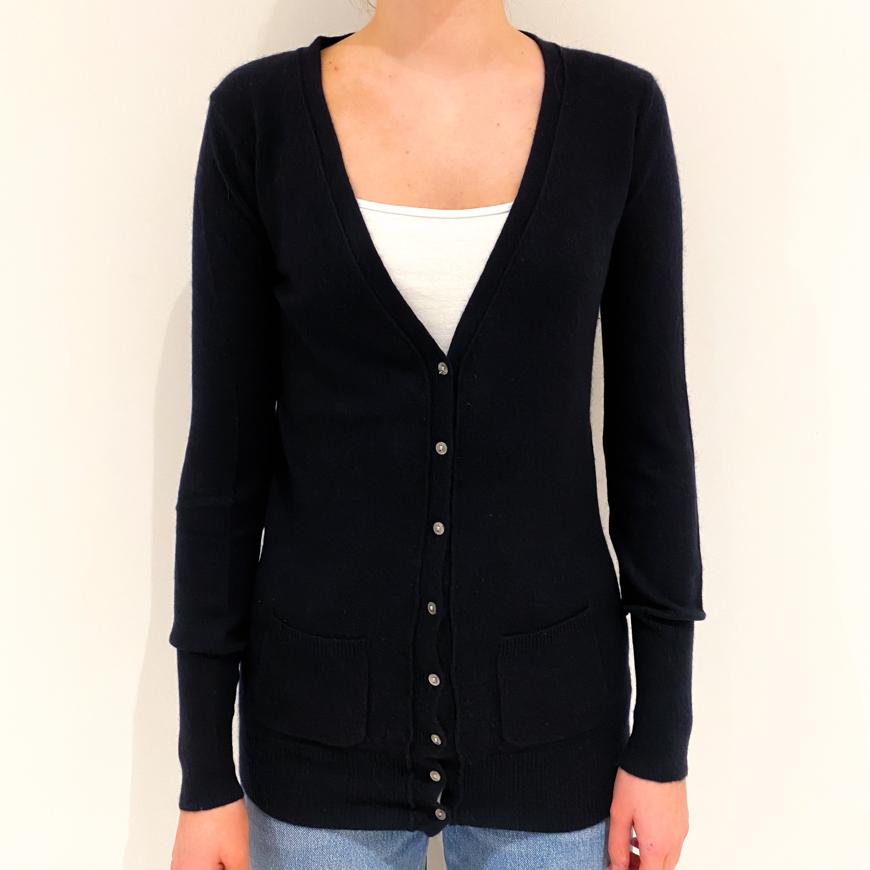 Navy Blue Cashmere V-Neck Cardigan Extra Small