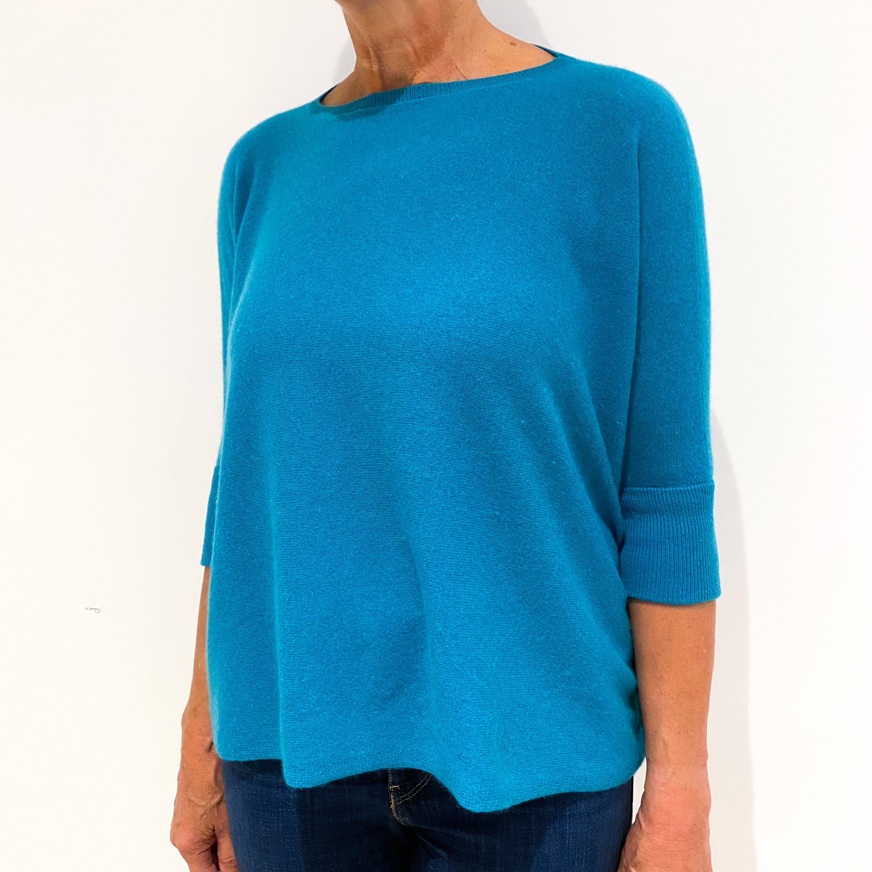 Turquoise Blue Slouchy Batwing Cashmere Crew Neck Jumper Medium