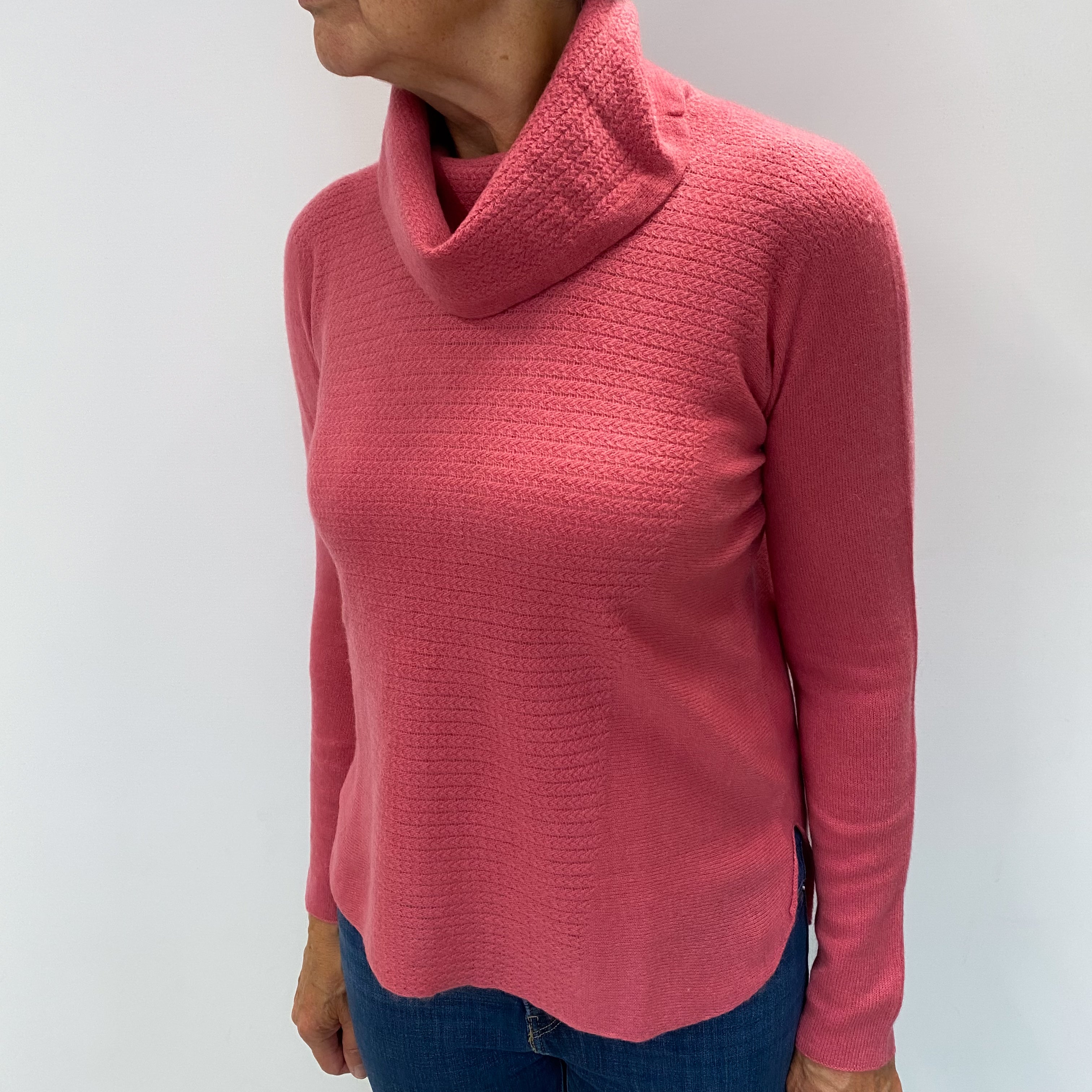 Loganberry Pink Cashmere Batwing Cowl Neck Jumper Medium