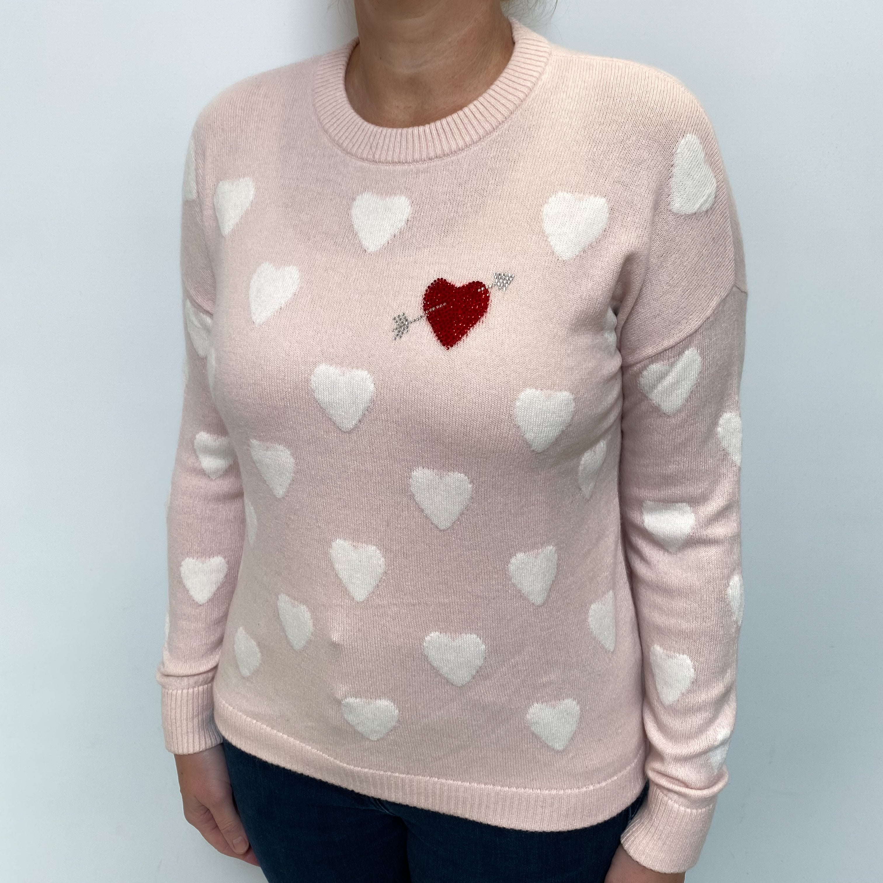 Ice Pink ‘Hearts’ Cashmere Crew Neck Jumper Large