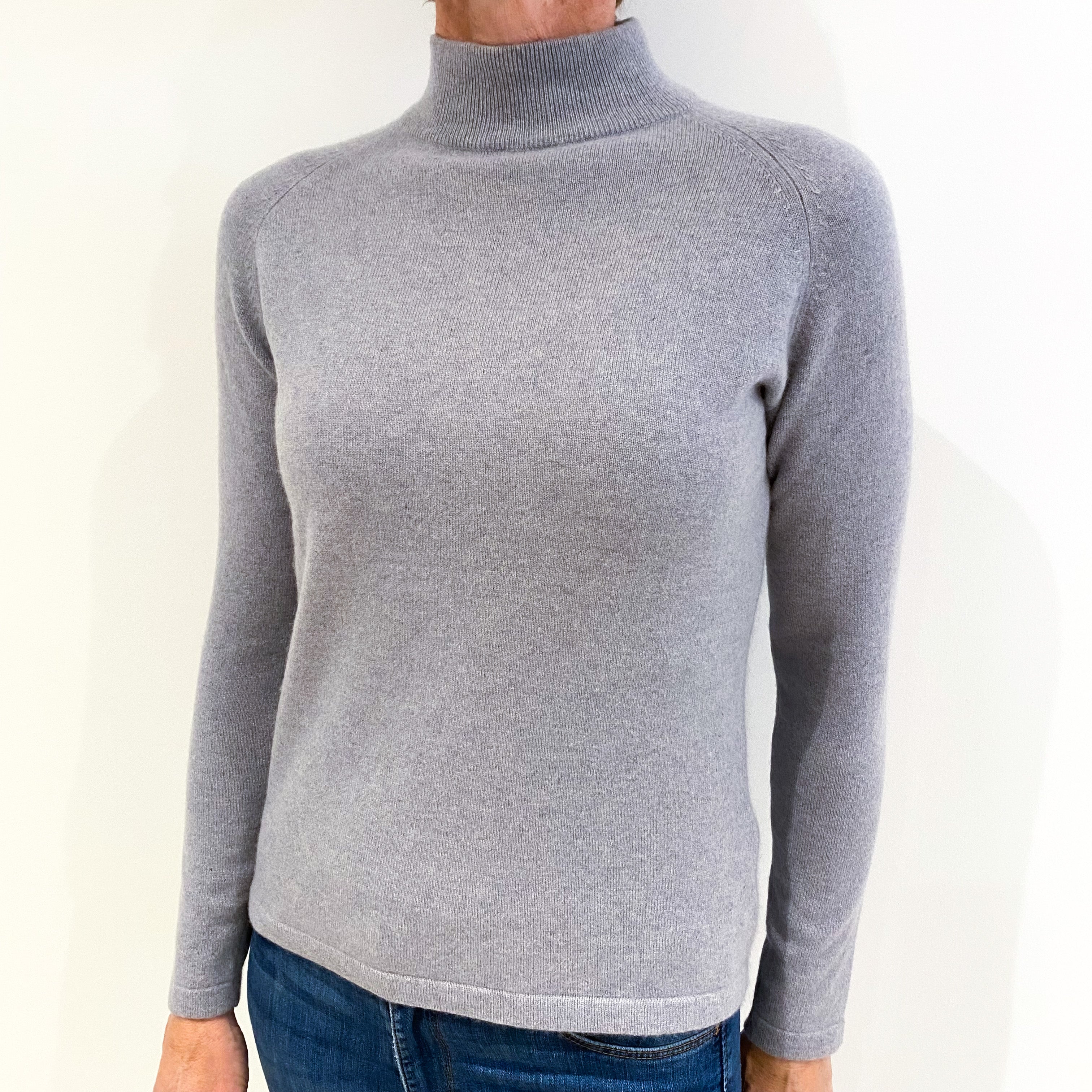 Smoke Grey Cashmere Polo Neck Jumper Small