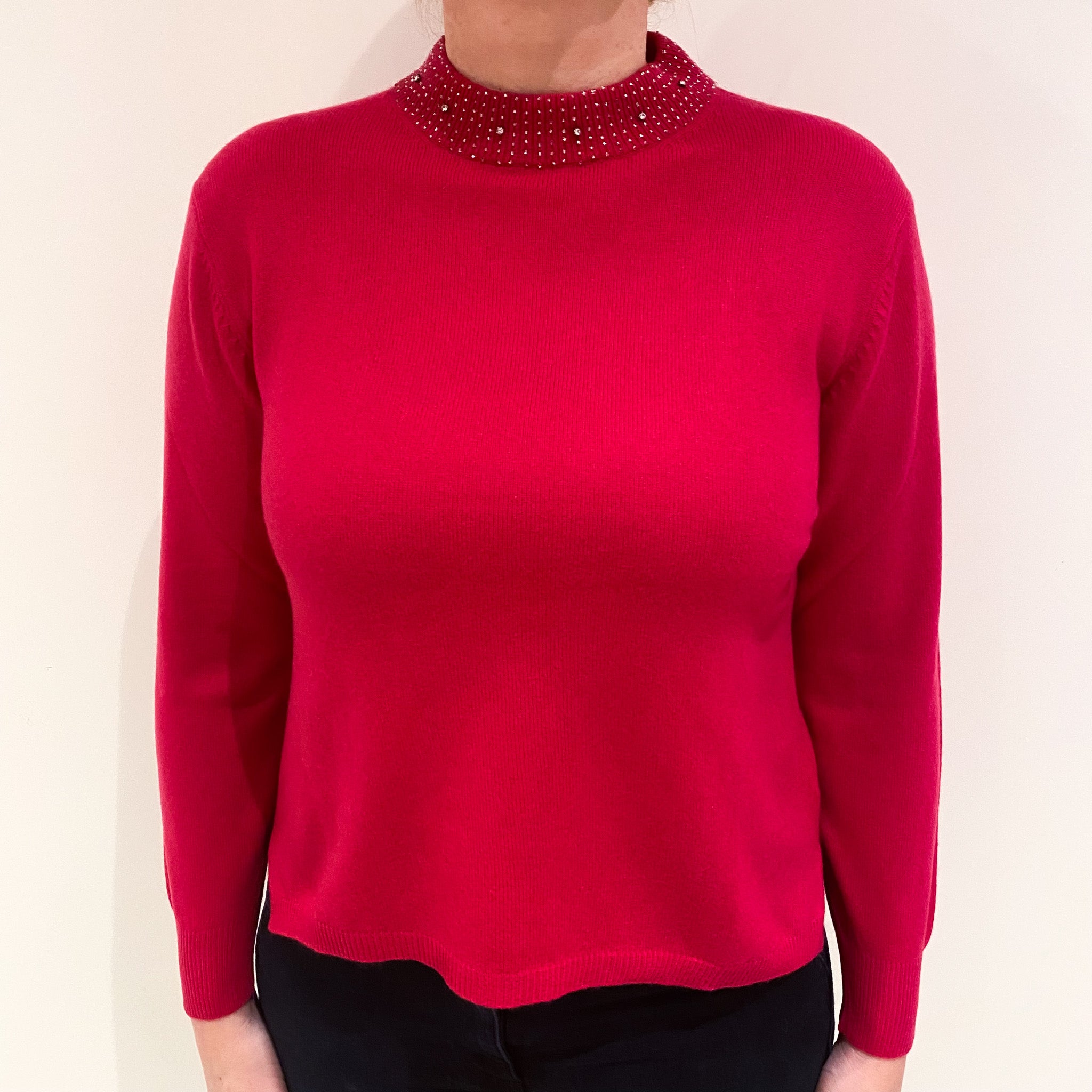 Fuschia Pink Cashmere Turtle Neck Jumper Large
