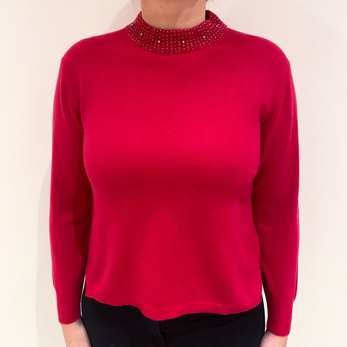 Fuschia Pink Cashmere Turtle Neck Jumper Large