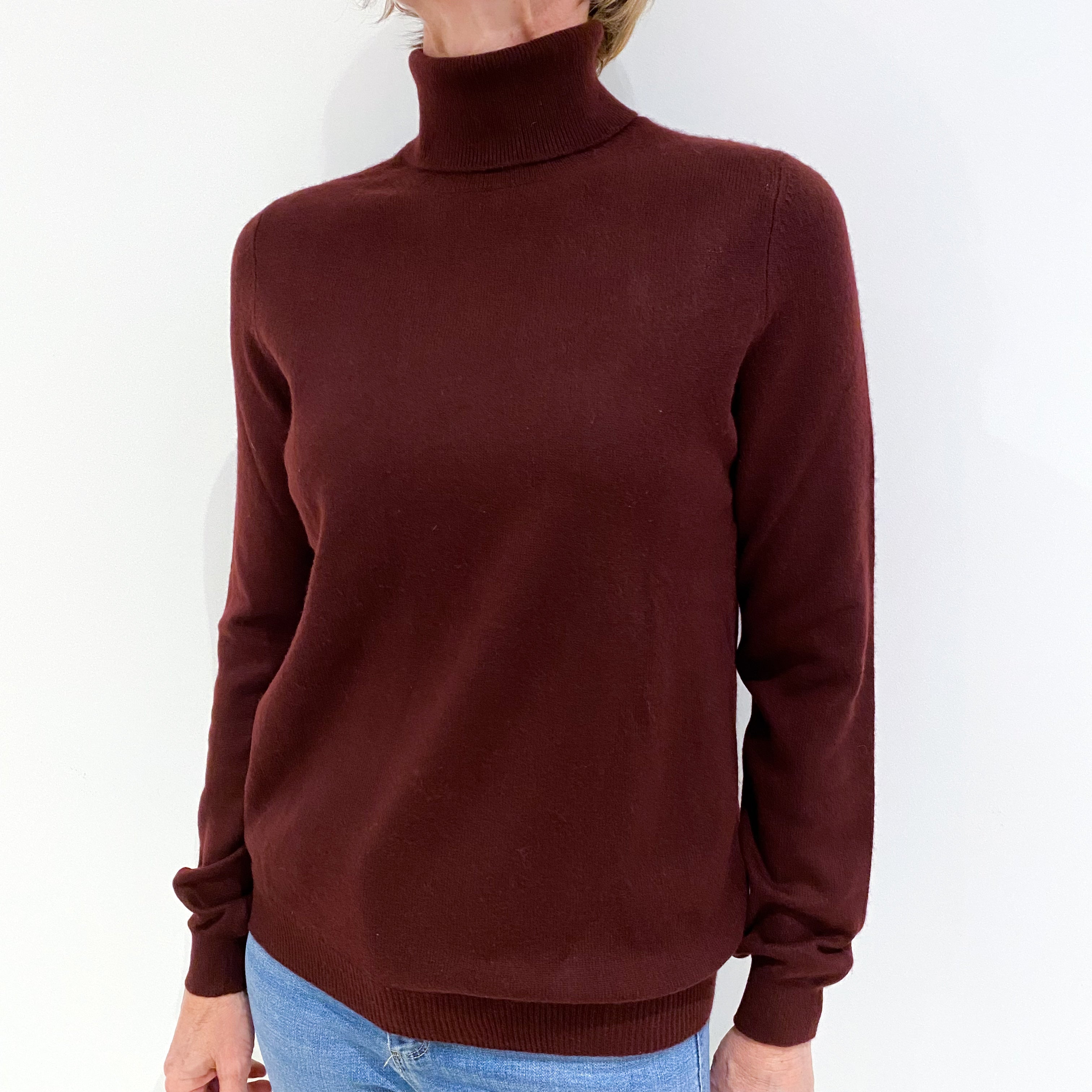 Wine Red Cashmere Polo Neck Jumper Small