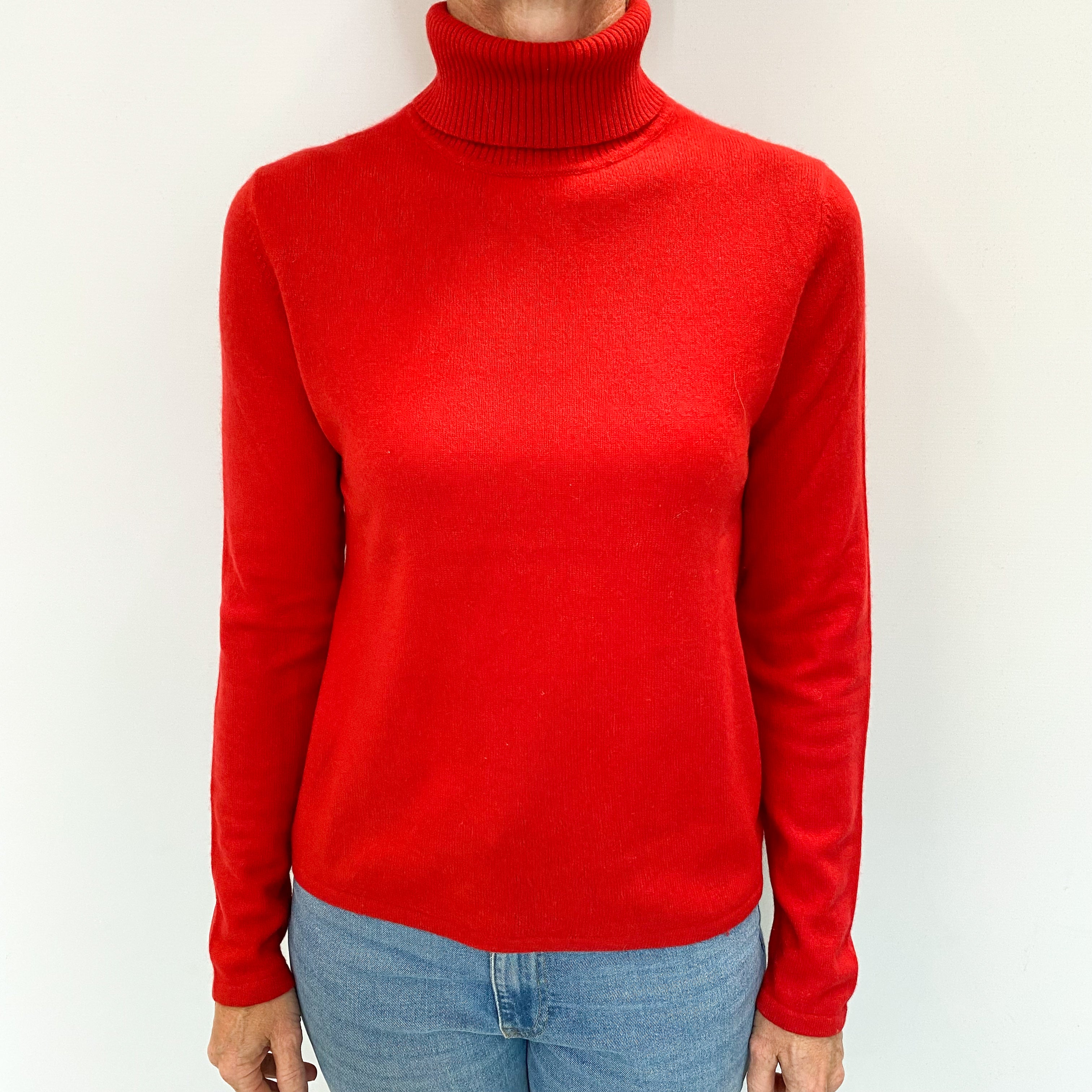 Scarlet Red Cashmere Polo Neck Jumper Small