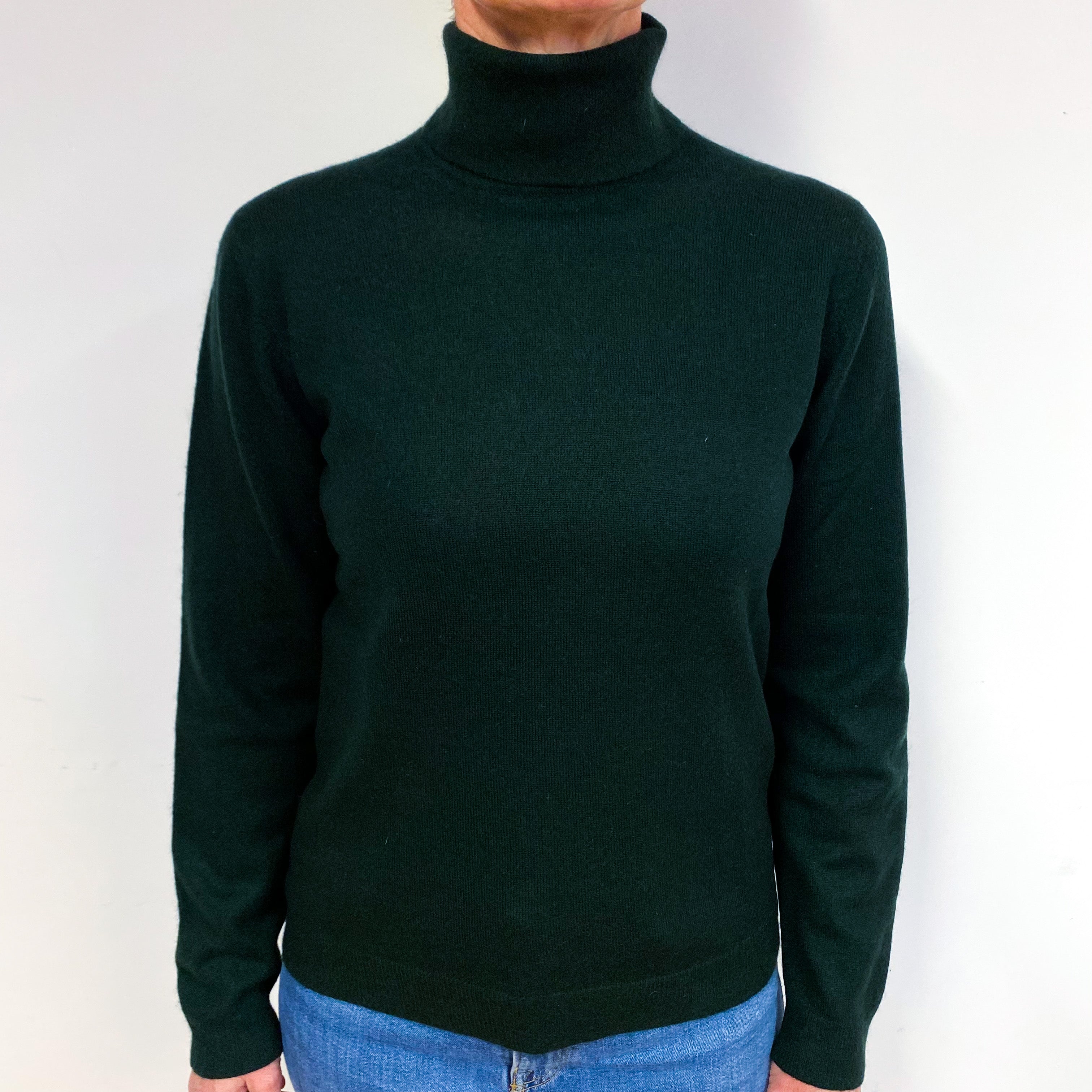 Dark Khaki Green Cashmere Polo Neck Jumper Medium