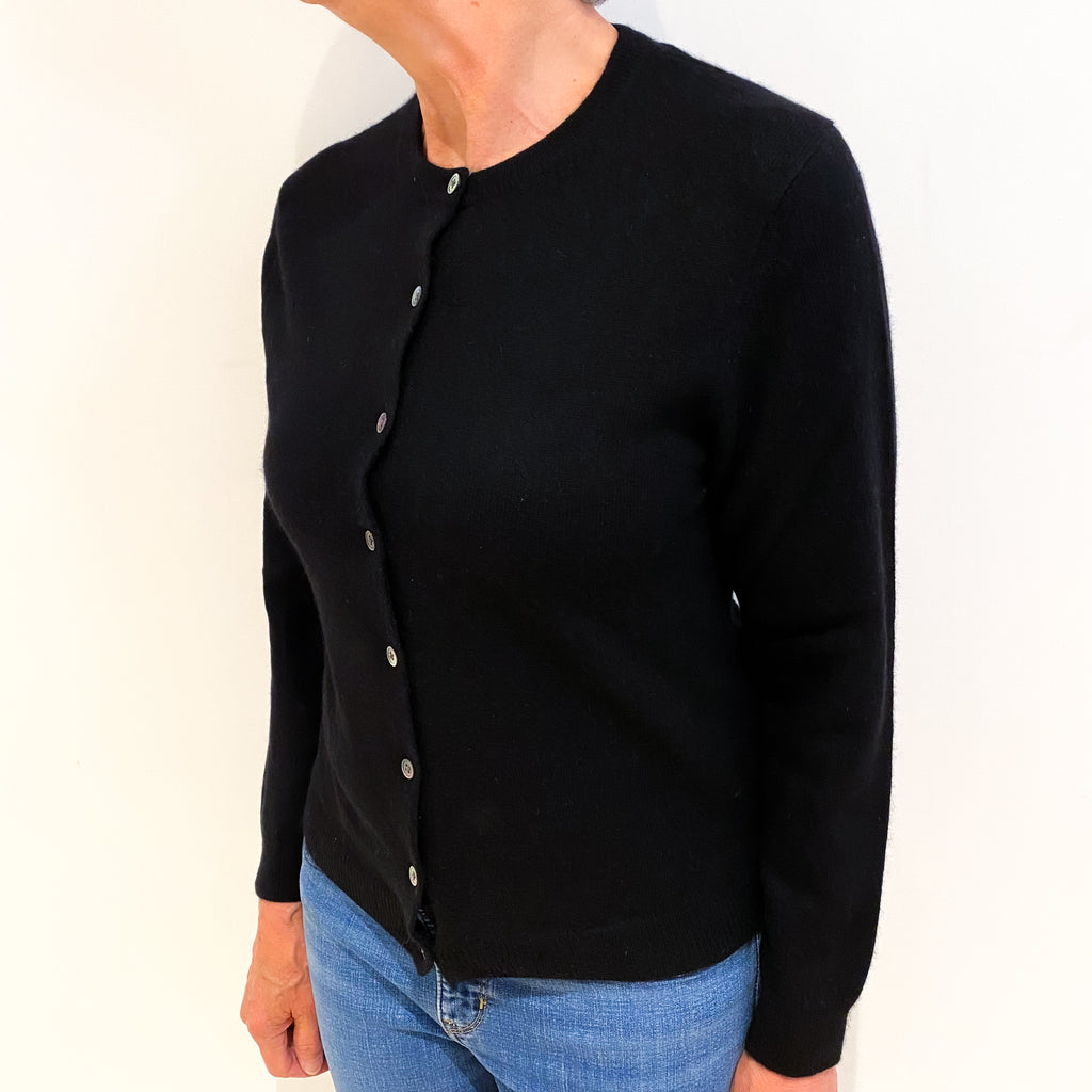 Black Cashmere Crew Neck Cardigan Medium