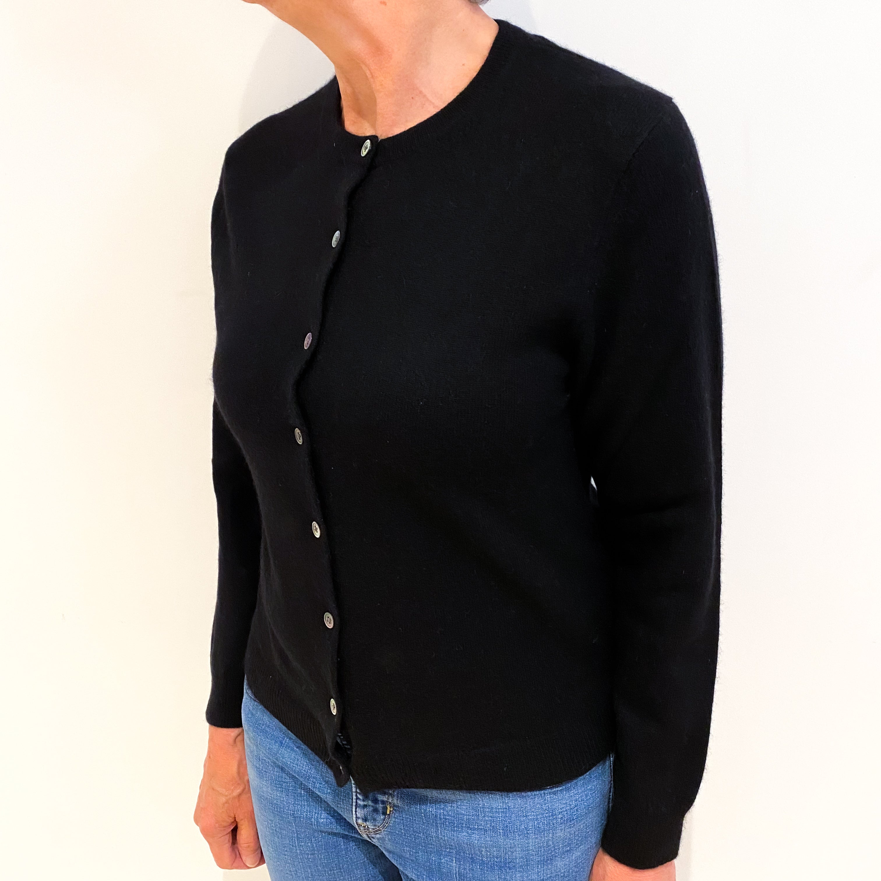 Black Cashmere Crew Neck Cardigan Medium