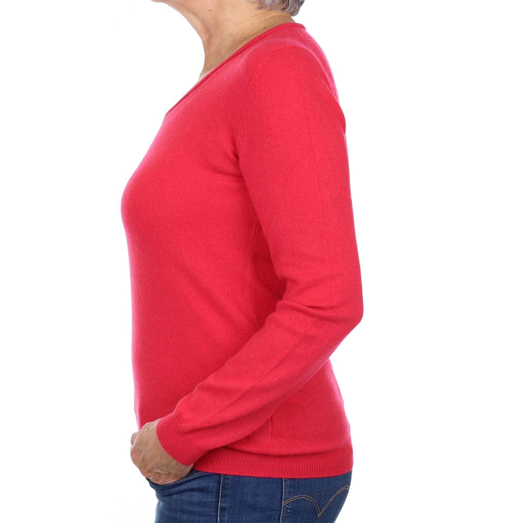 Cranberry Pink Cashmere V Neck Jumper Medium