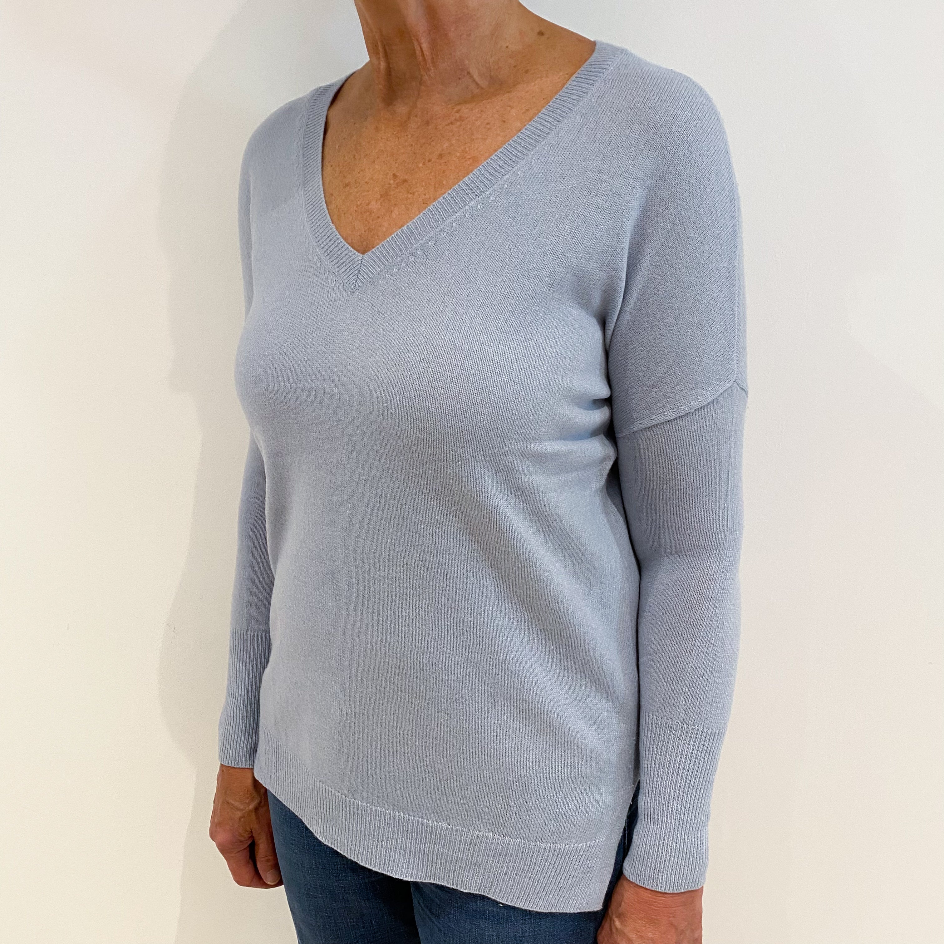 Pale Blue Cashmere V-Neck Jumper Medium