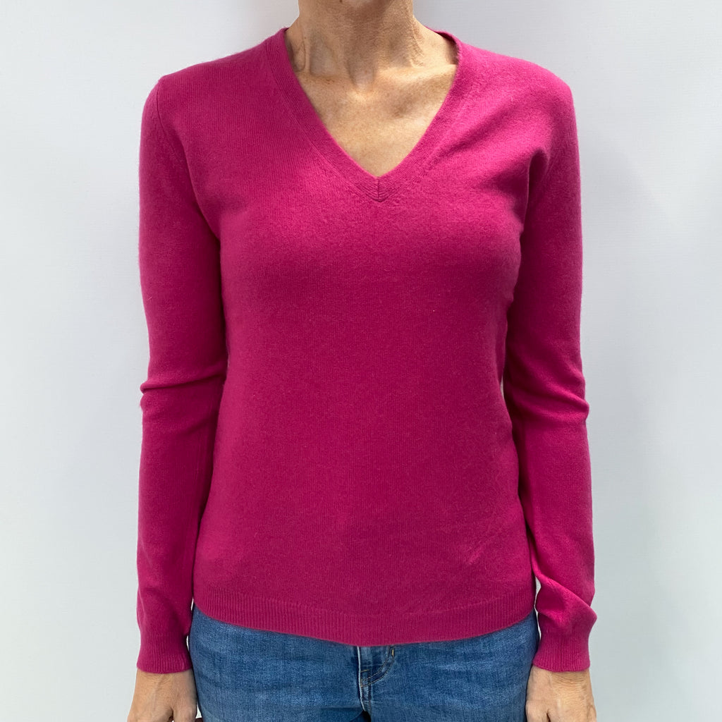 Fuchsia Pink Cashmere V Neck Jumper Small