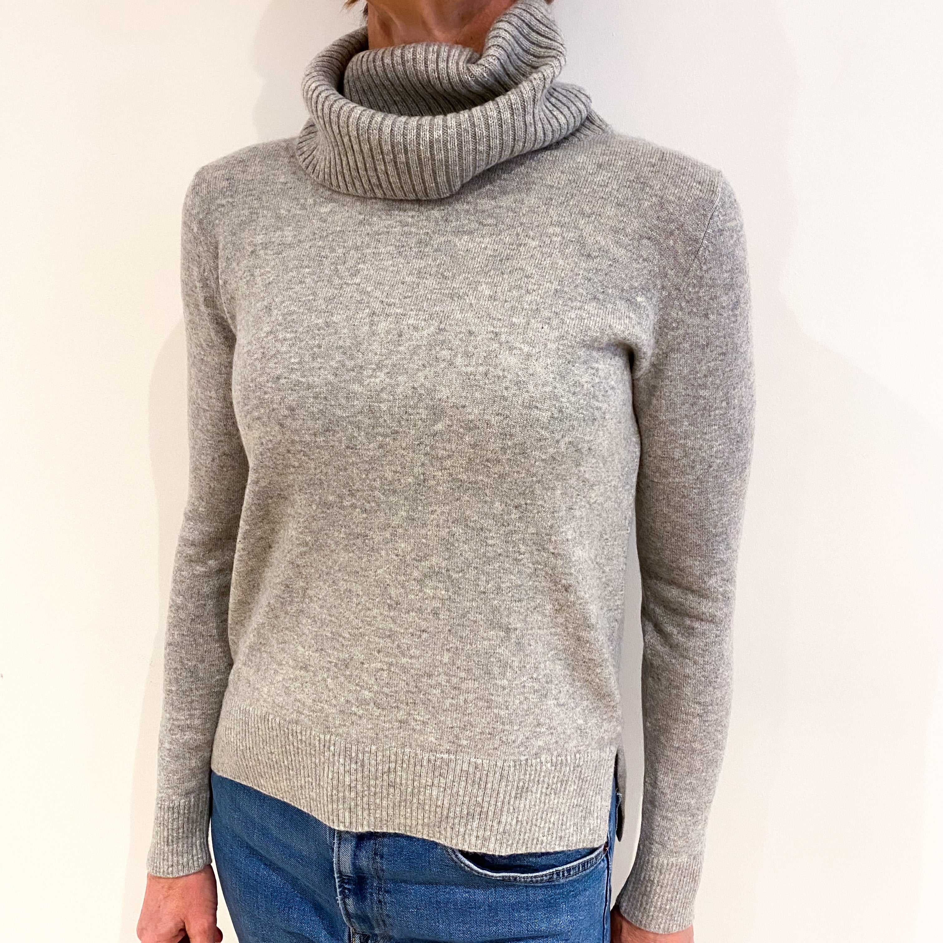 Smoke Grey Cashmere Polo Neck Jumper Small