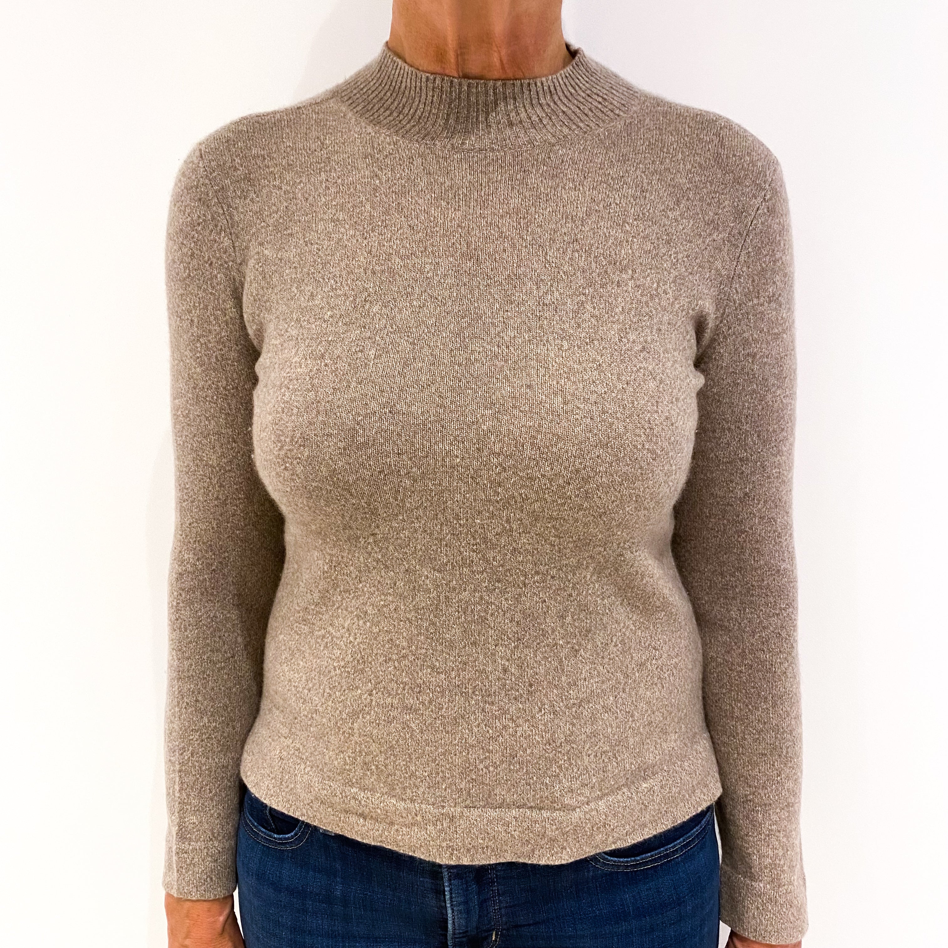 Mocha Brown Marl Cashmere Turtle Neck Jumper Medium