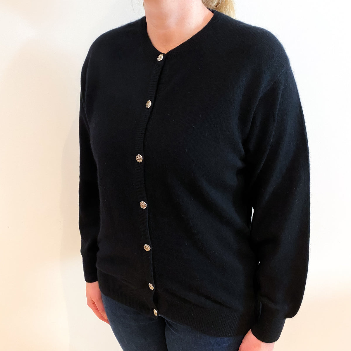 Black Cashmere Crew Neck Cardigan Large
