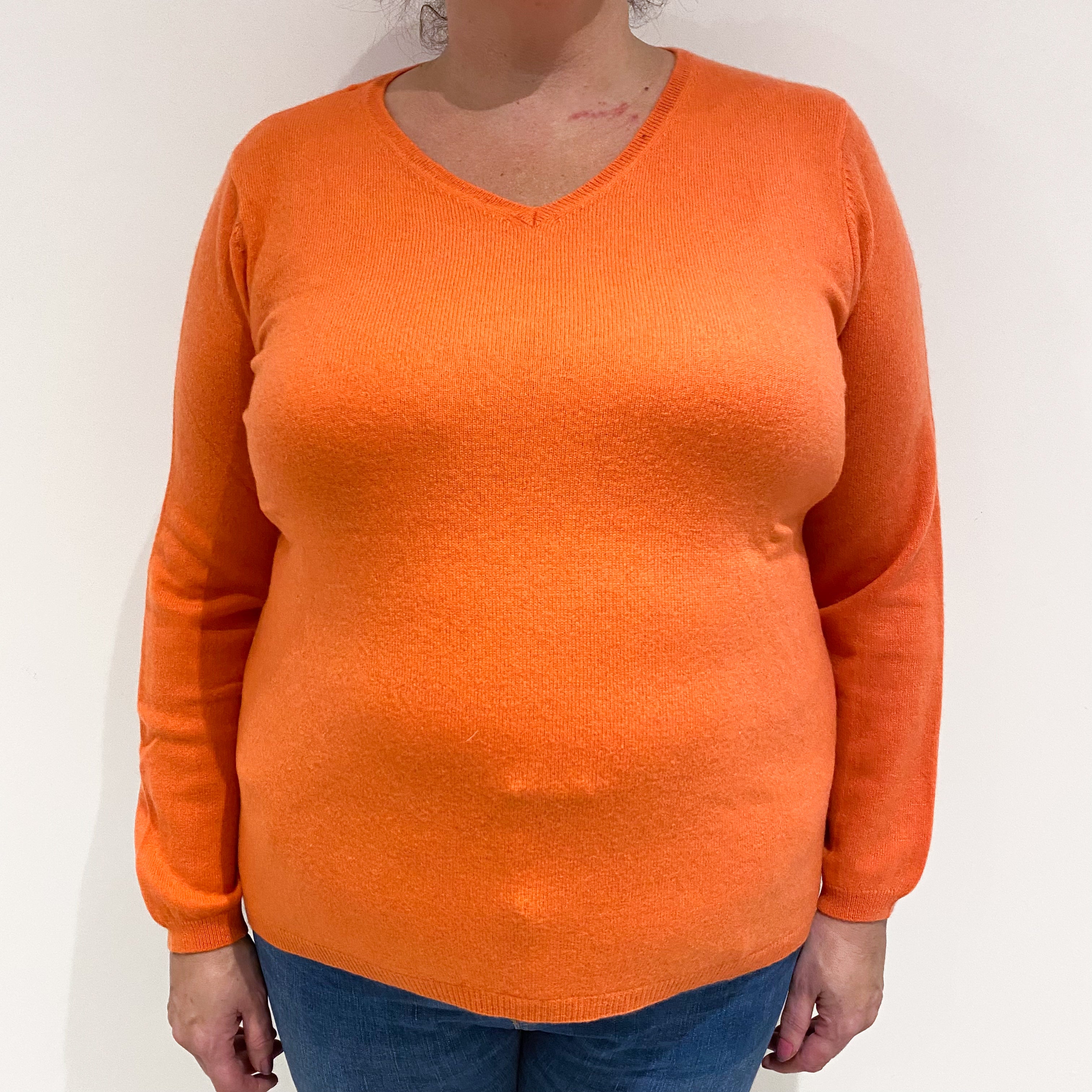 Tangerine Orange Cashmere V-Neck Jumper Extra Large