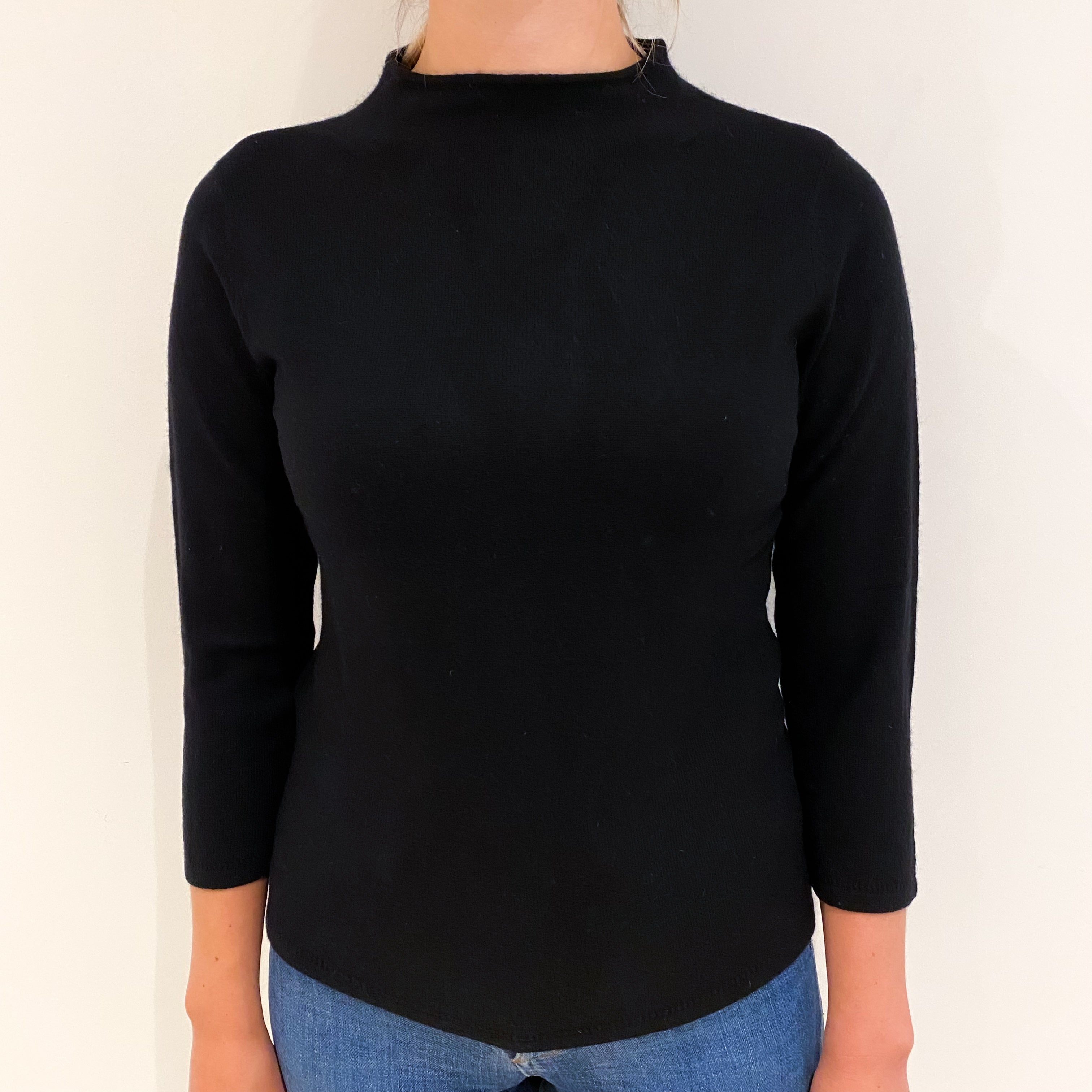 Black 3/4 Sleeve Cashmere Turtle Neck Jumper Small