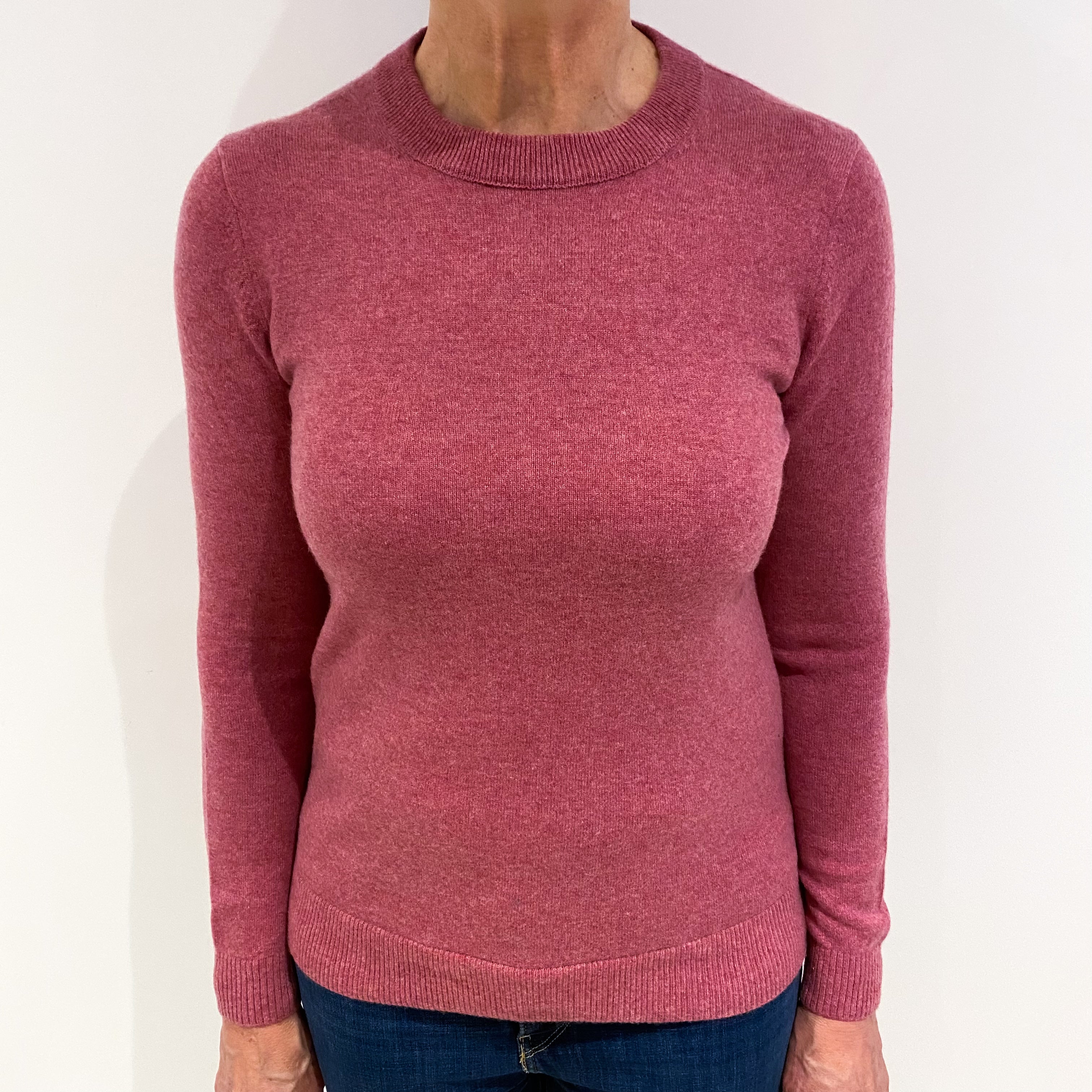 Heather Pink Cashmere Crew Neck Jumper Medium