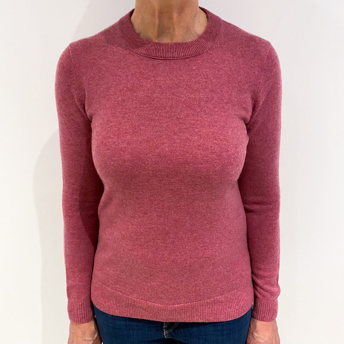 Heather Pink Cashmere Crew Neck Jumper Medium