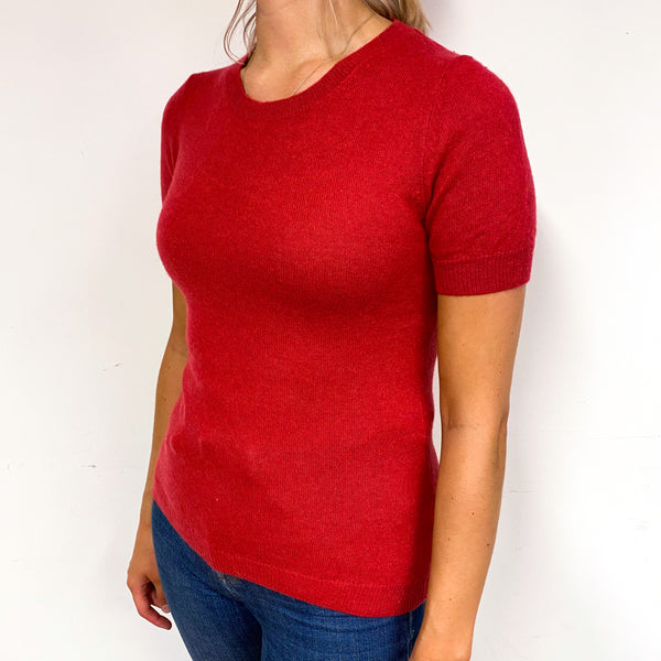Strawberry Red Cashmere Short Sleeve Jumper Small