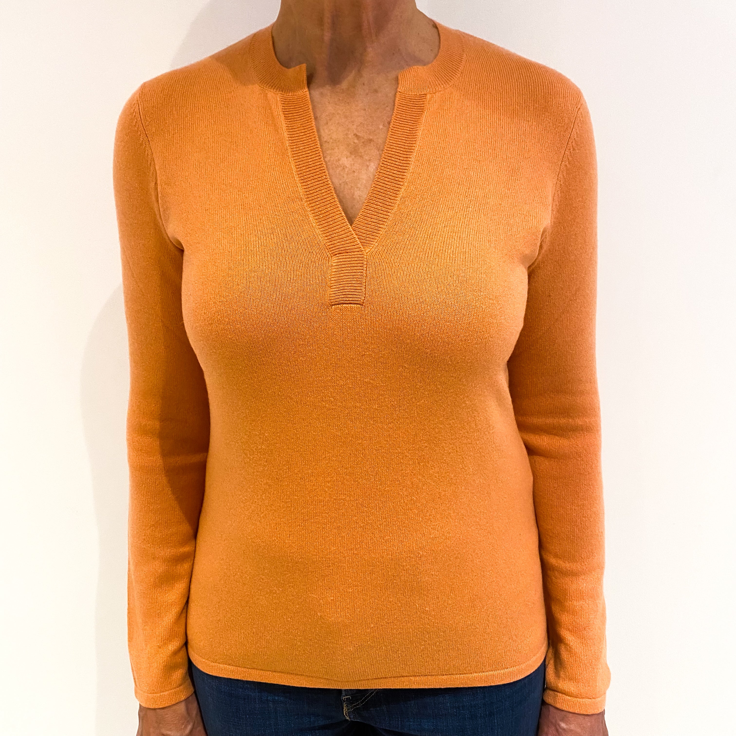 Cantaloupe Orange Cashmere V-Neck Jumper Medium