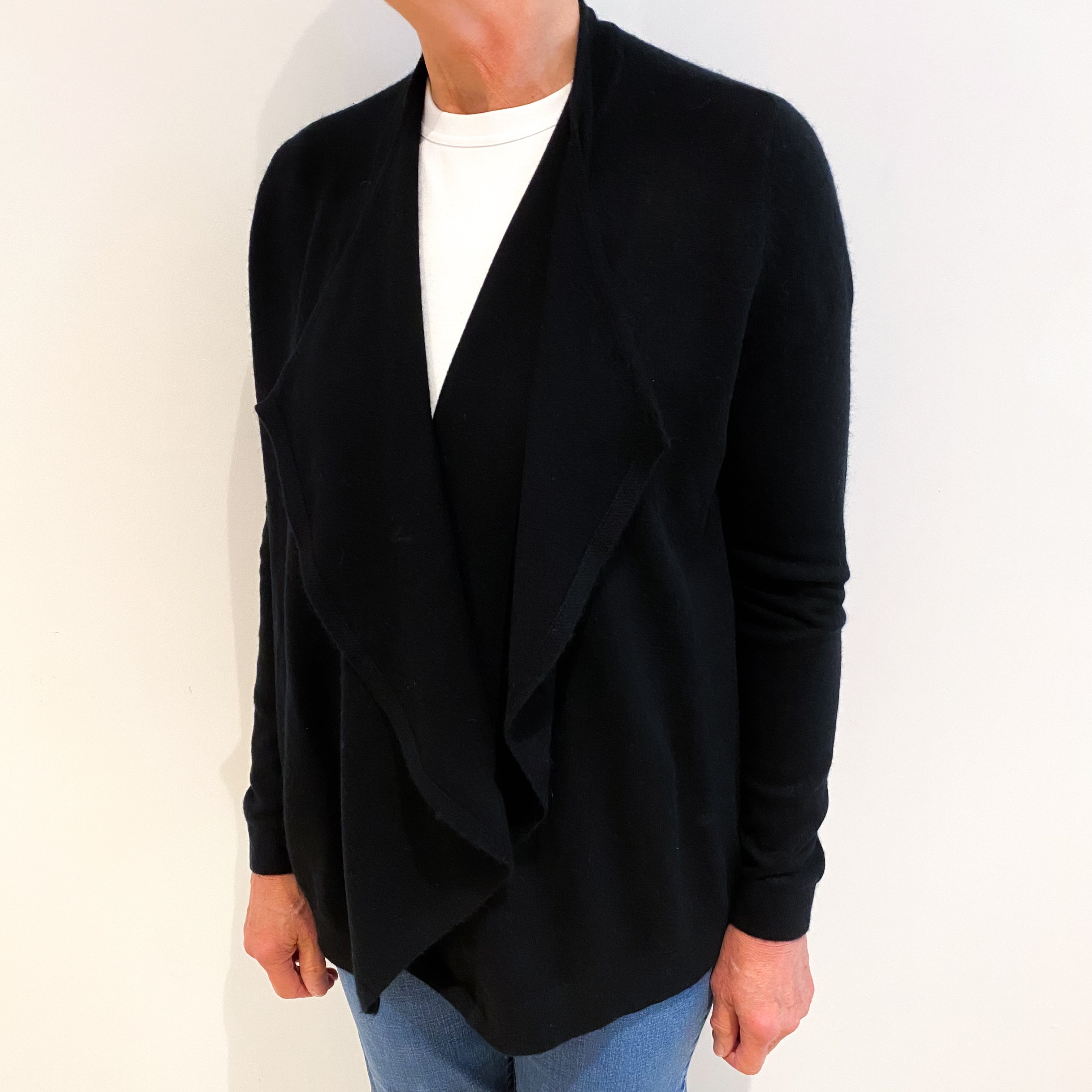 Black Cashmere Waterfall Cardigan Medium