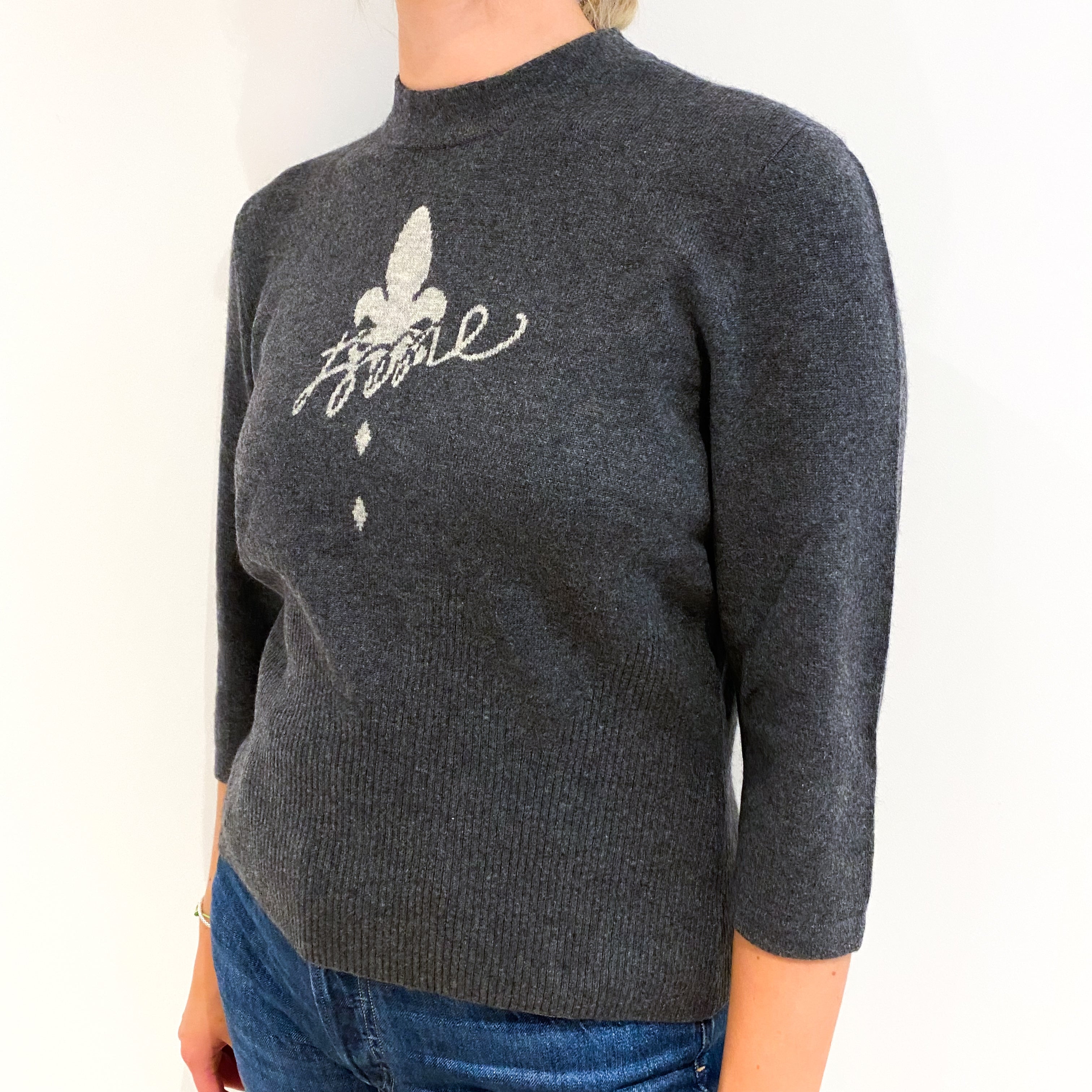 Slate Gray Cashmere Crew Neck Jumper Small