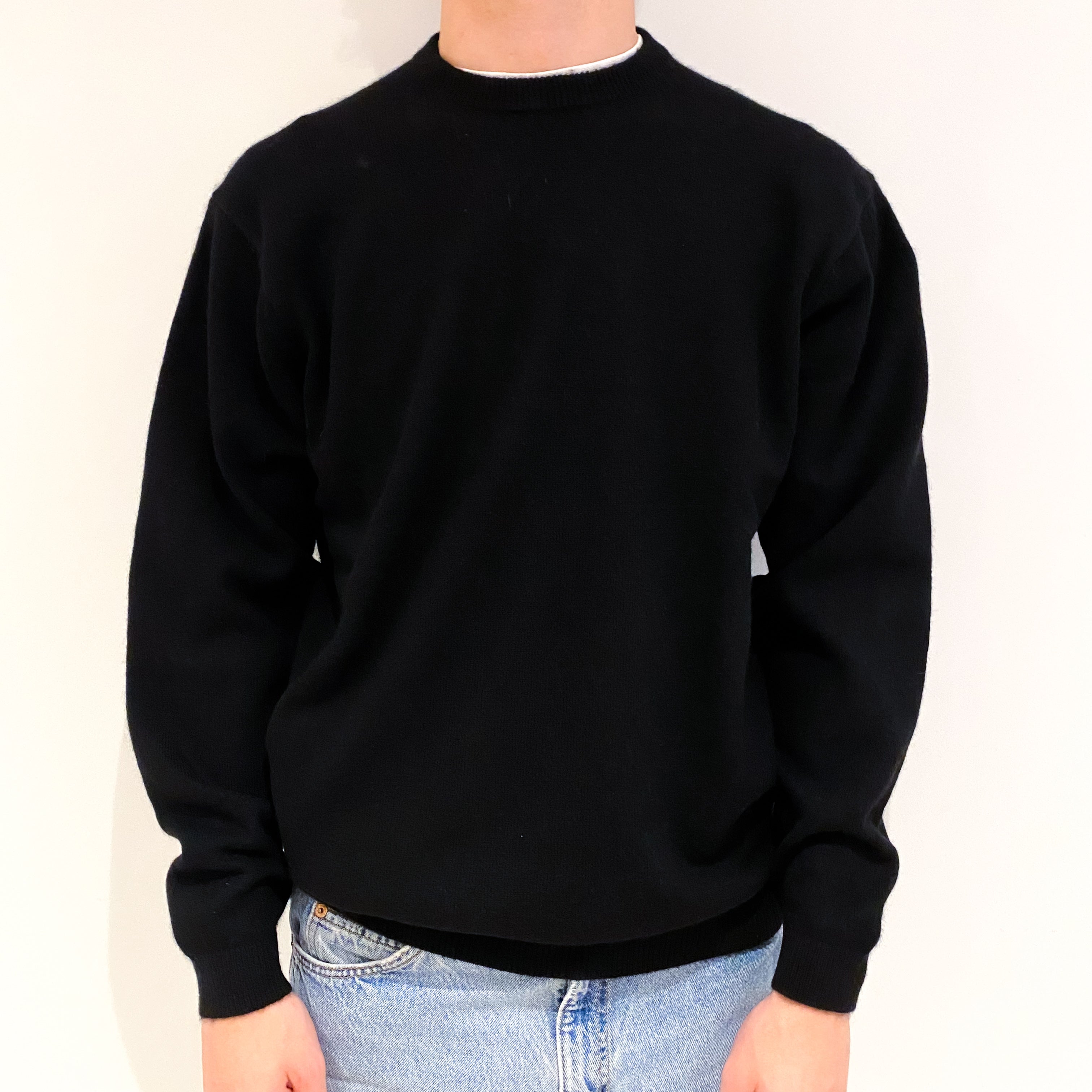 Men's Black Heavy Knit Cashmere Crew Neck Jumper Large
