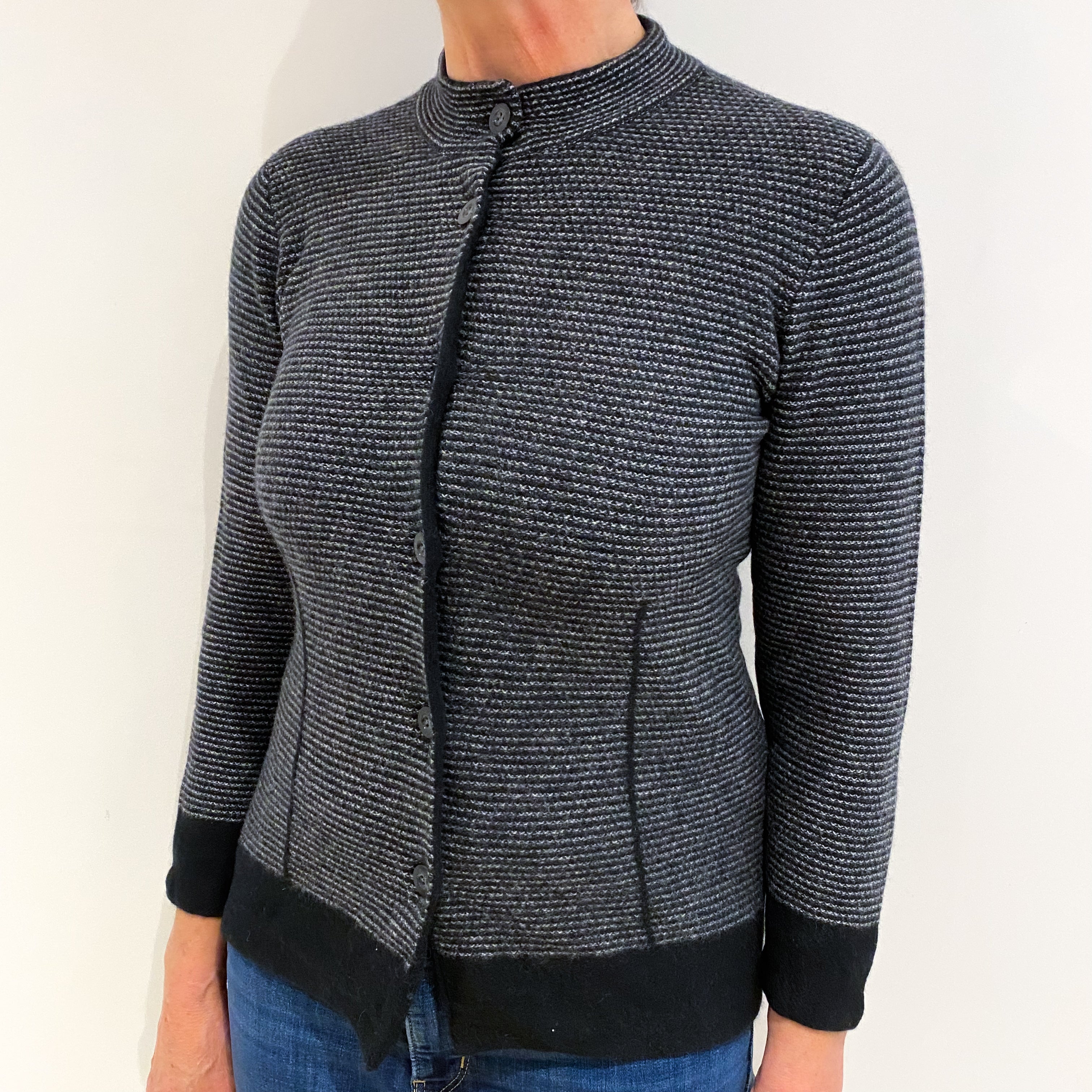Black And White Striped Cashmere Cardigan Medium