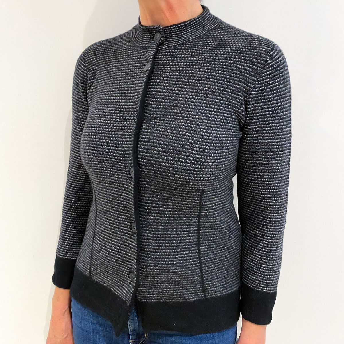 Black And White Striped Cashmere Cardigan Medium