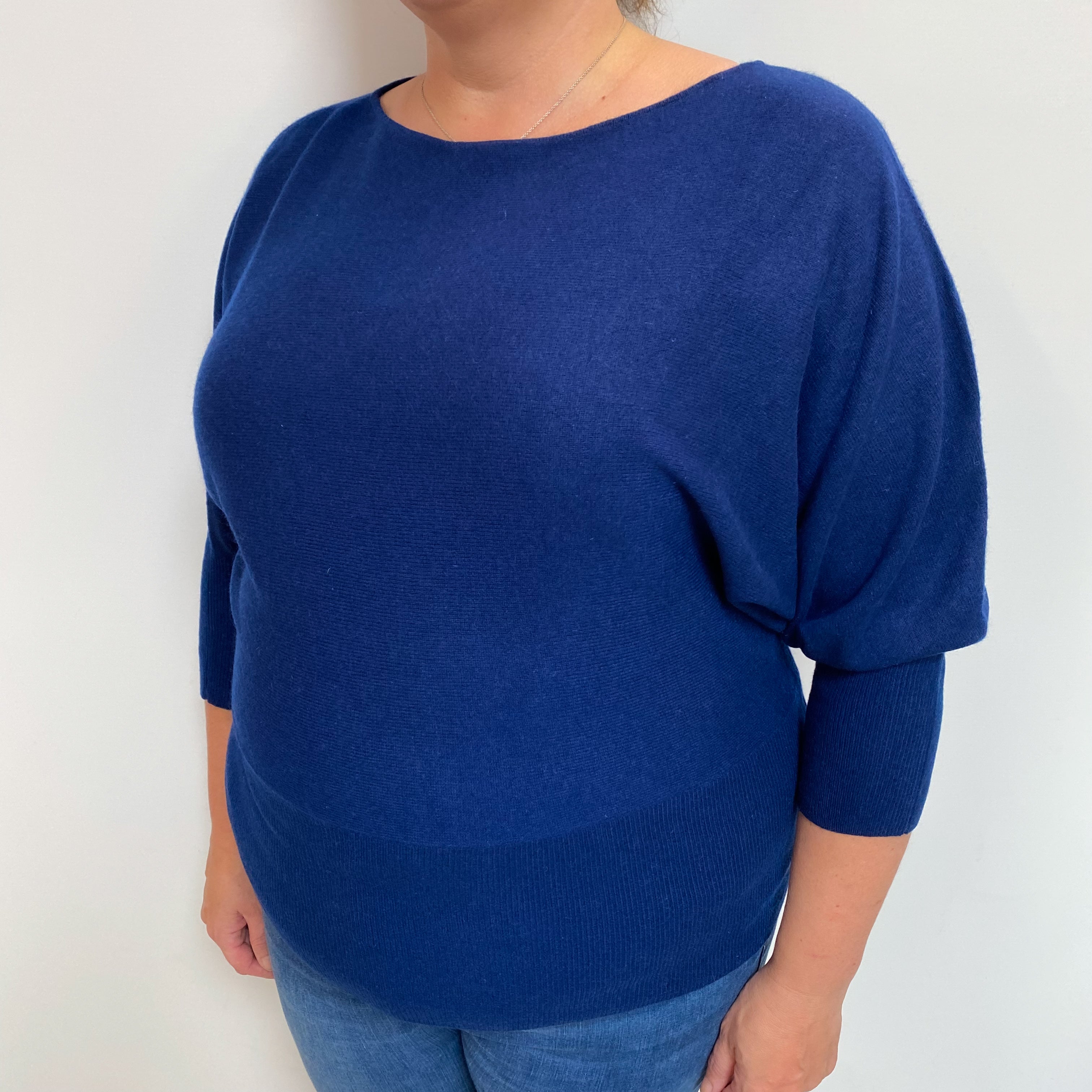 French Navy Cashmere Slash Neck Jumper Extra Large