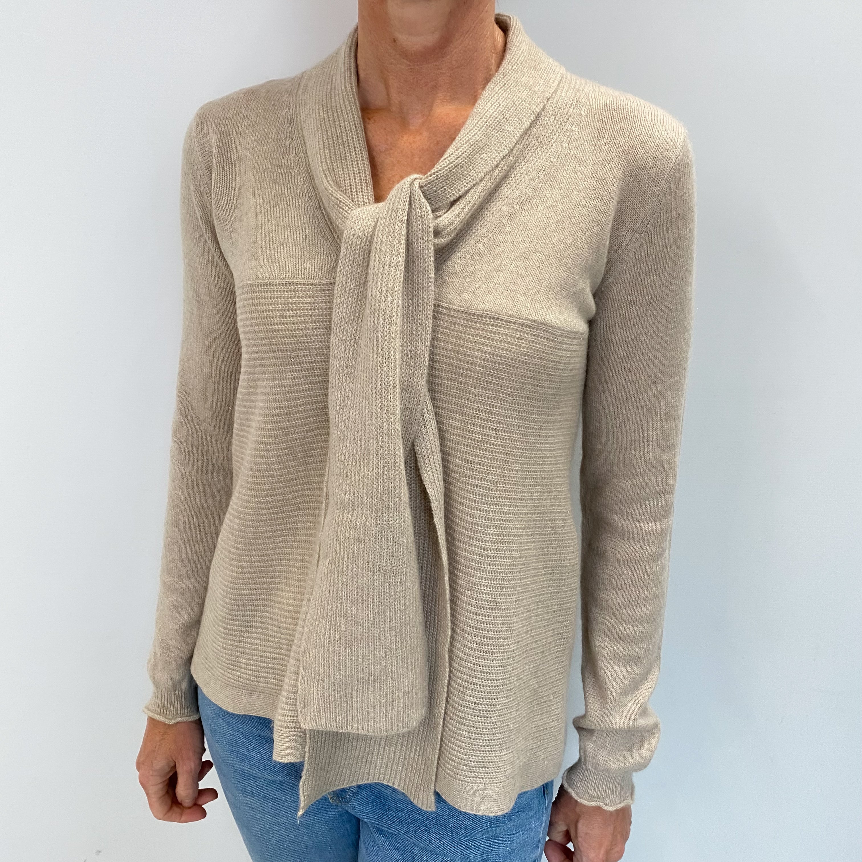 Fawn Beige Cashmere V Neck Jumper Small