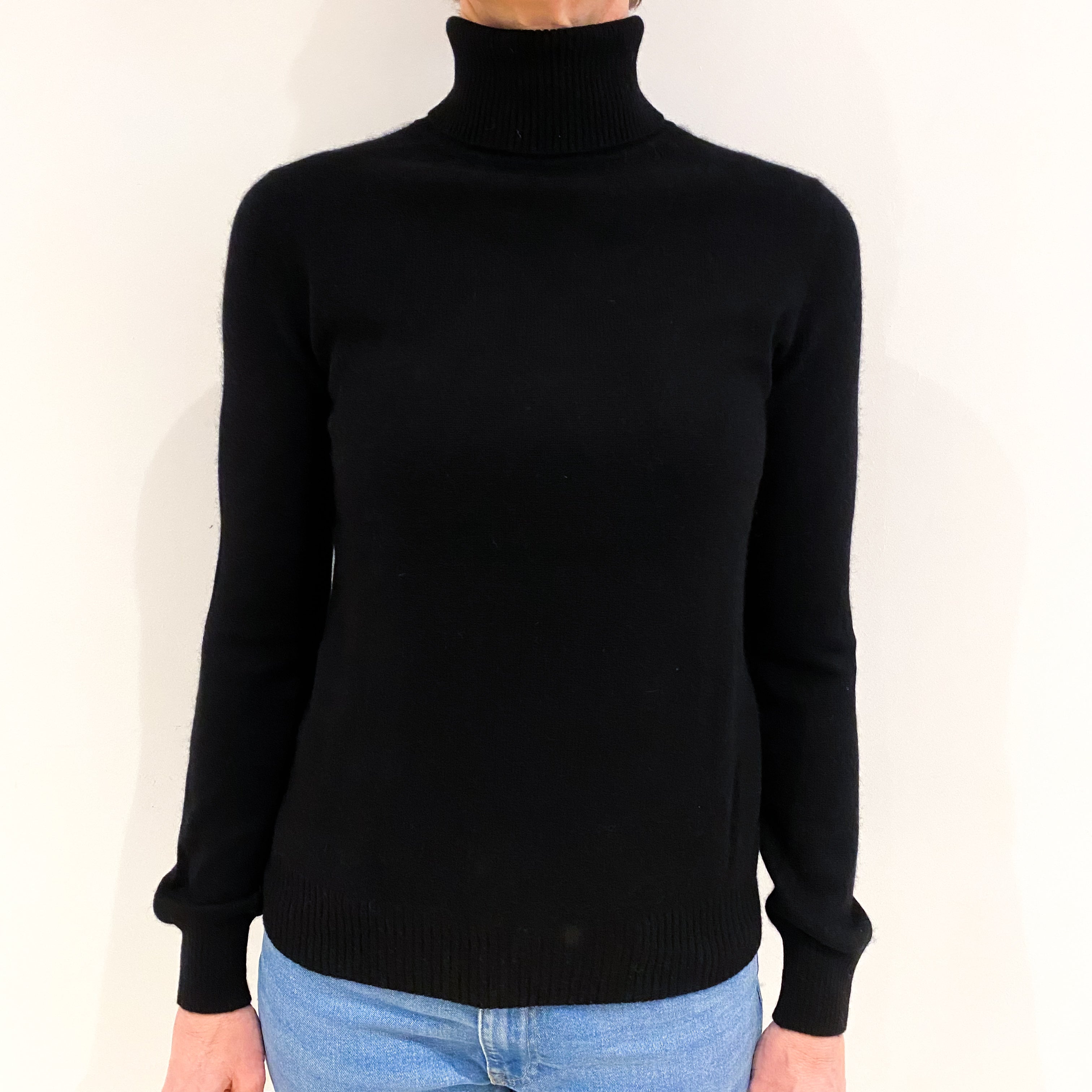 Black Cashmere Polo Neck Jumper Small
