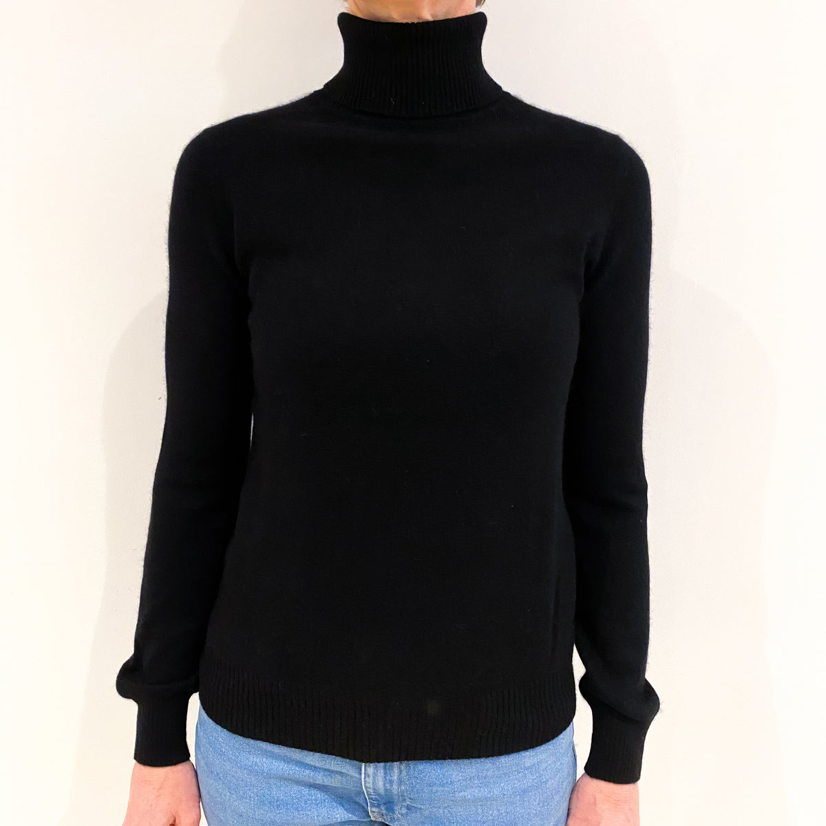 Black Cashmere Polo Neck Jumper Small