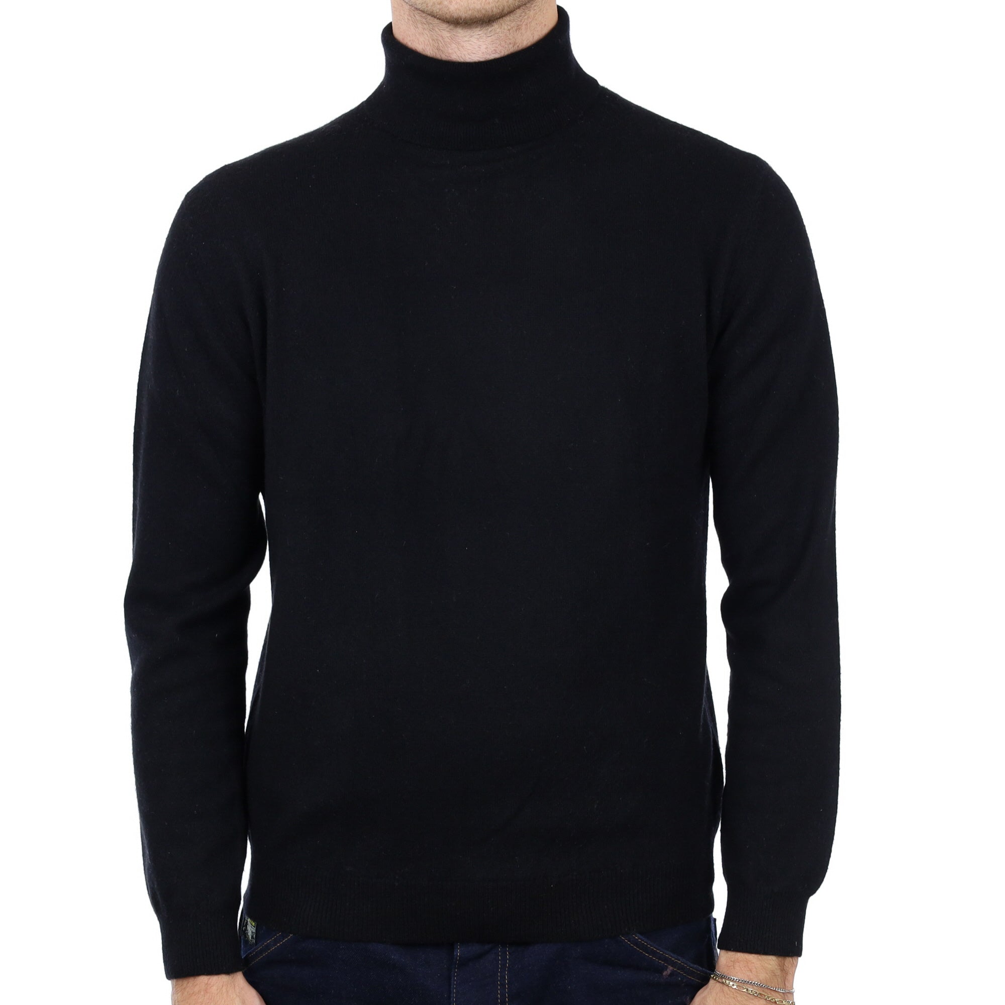 Men's Black Cashmere Polo Neck Jumper Medium