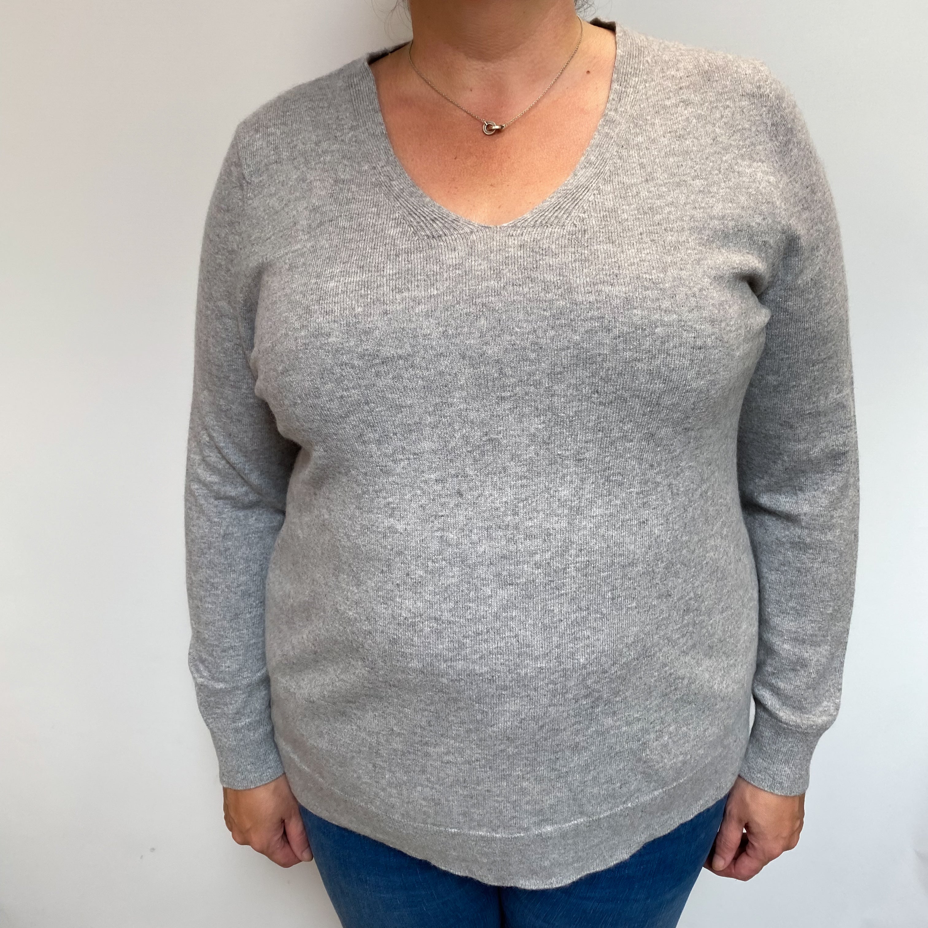 Smoke Grey Cashmere V Neck Jumper Extra Large