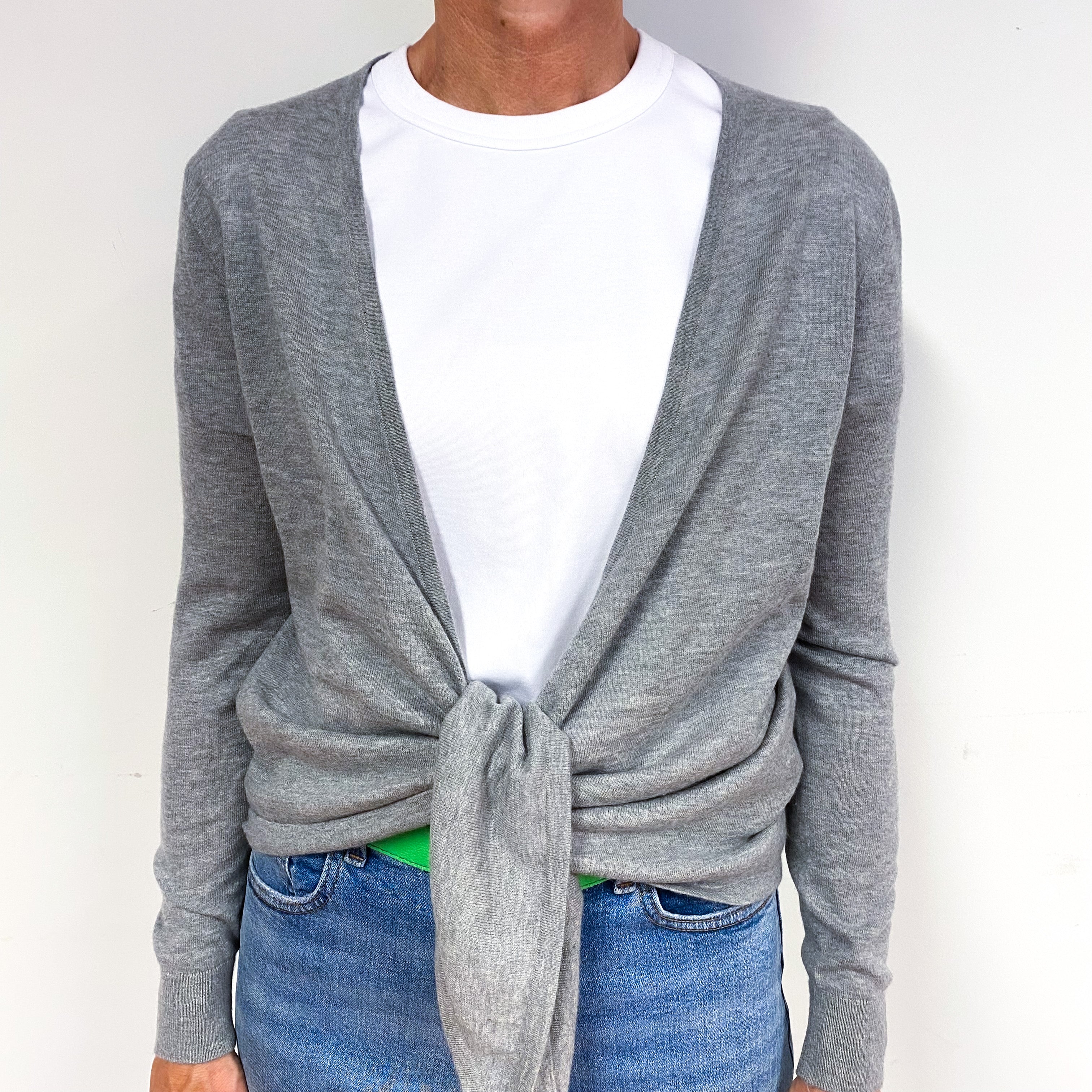 Smoke Grey Cashmere Tie Front Cardigan Medium