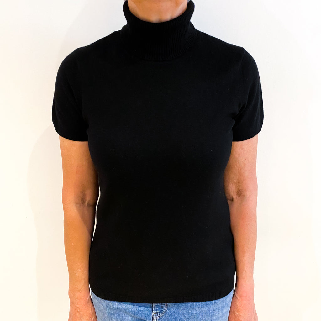 Black Cashmere Polo Neck Short Sleeved Jumper Medium