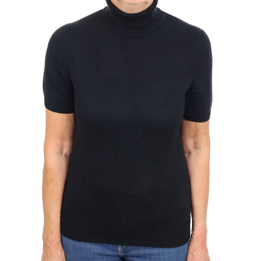Black Cashmere Polo Neck Short Sleeved Jumper Medium