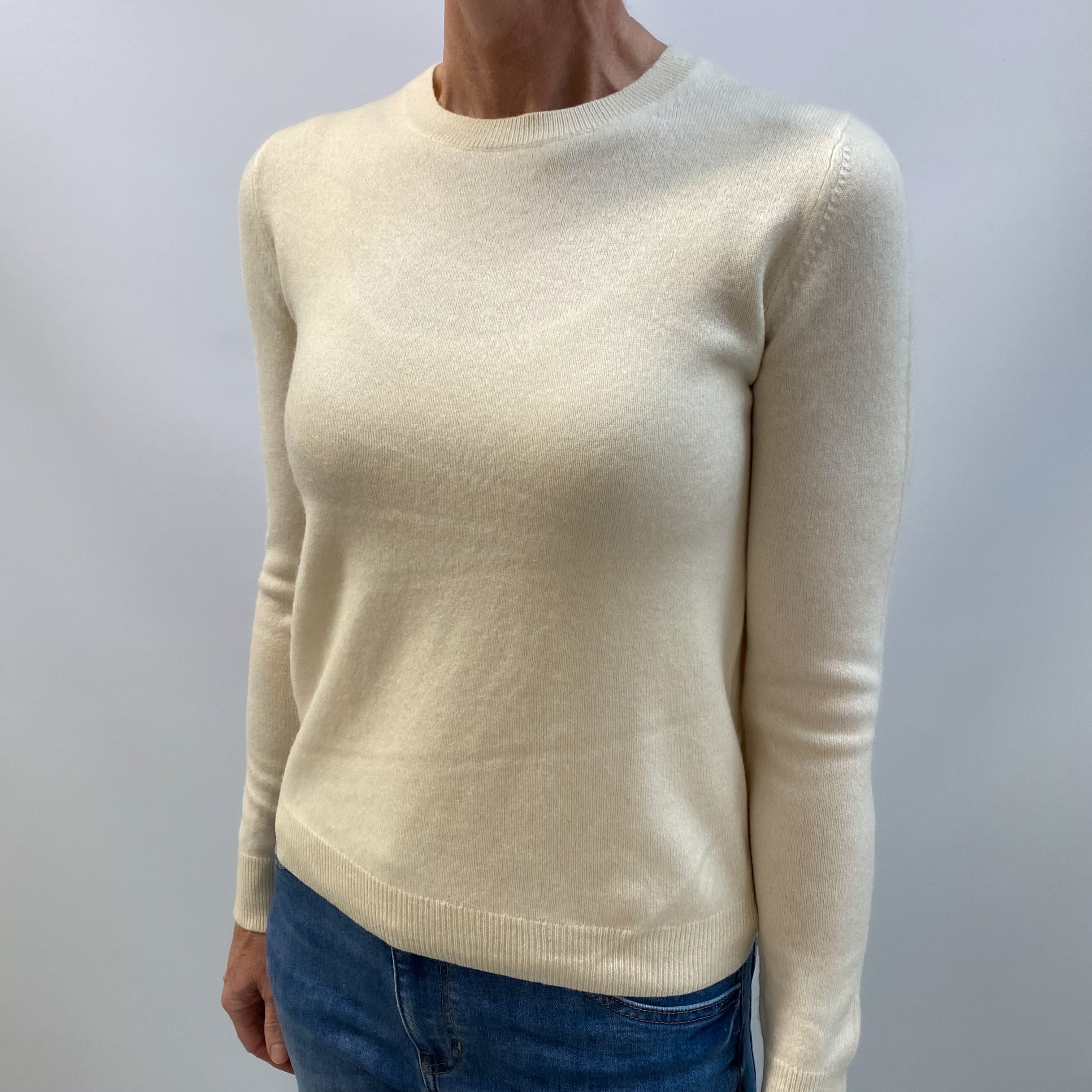 Vanilla Cream Cashmere Crew Neck Jumper Small