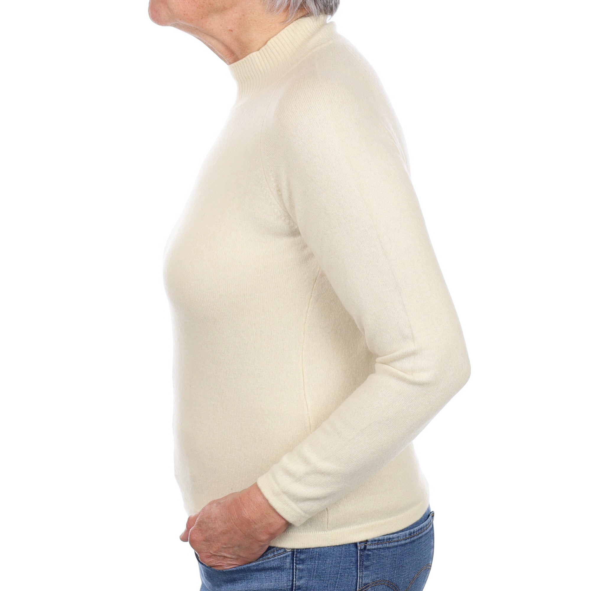 Vanilla Cream Cashmere Cable Detail Turtle Neck Jumper Medium