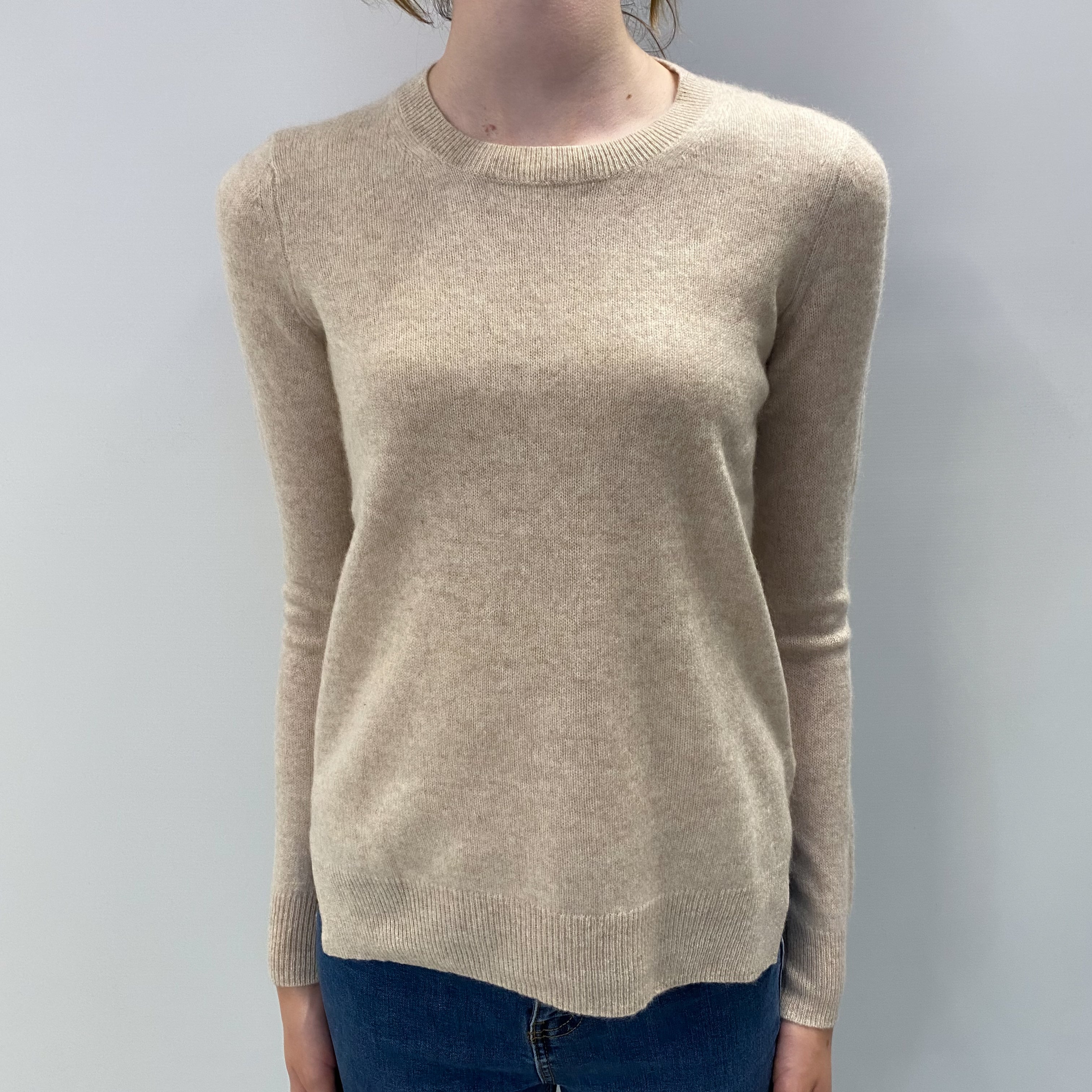 Oatmeal Beige Cashmere Crew Neck Jumper Extra Small