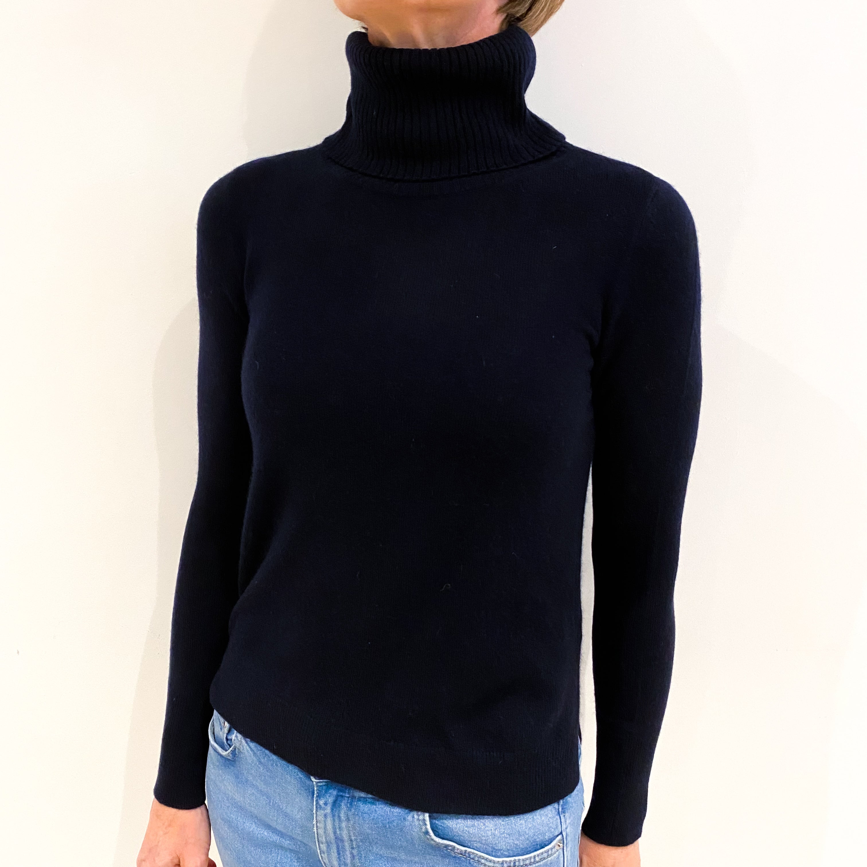 Dark Navy Cashmere Polo Neck Jumper Small