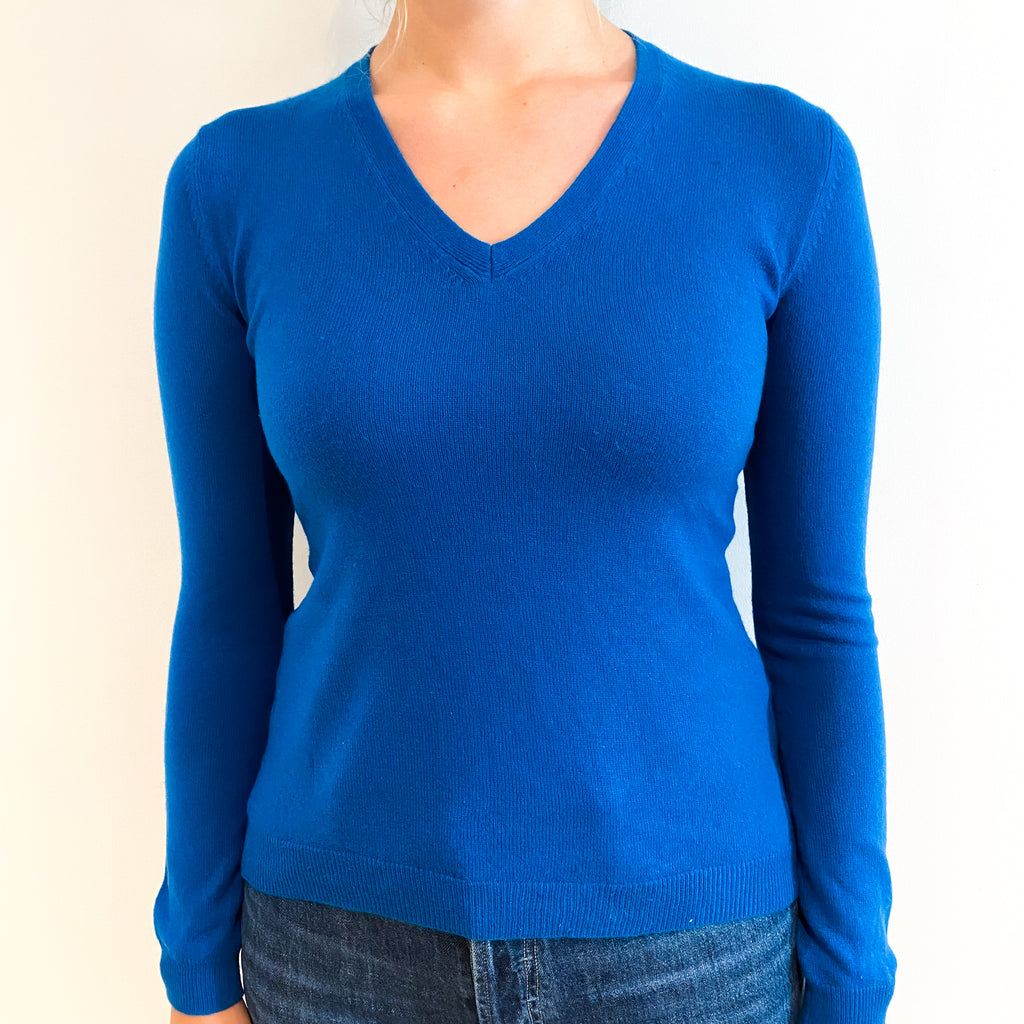 Teal Blue Cashmere V-Neck Jumper Small