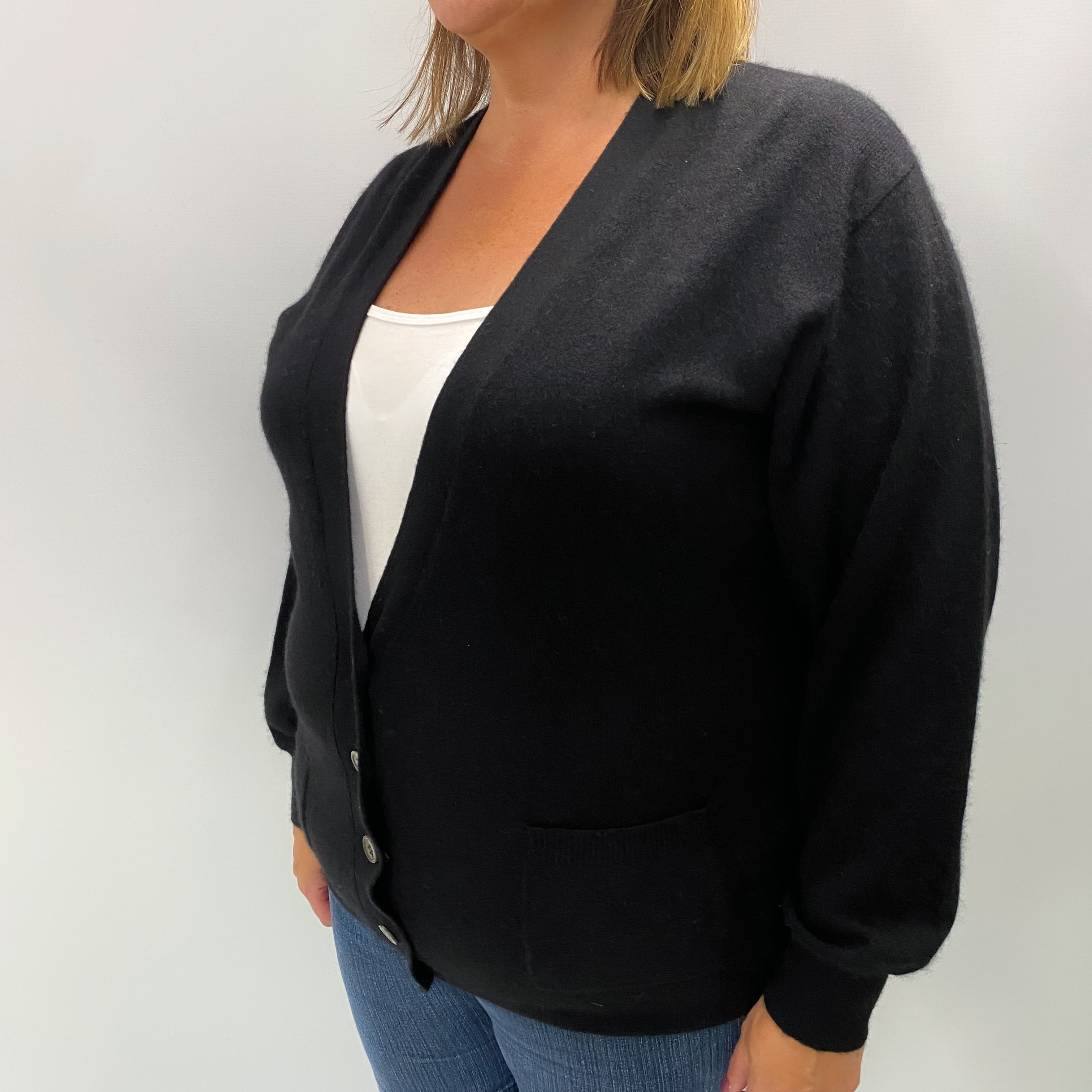 Black Cashmere V Neck Cardigan Extra Large